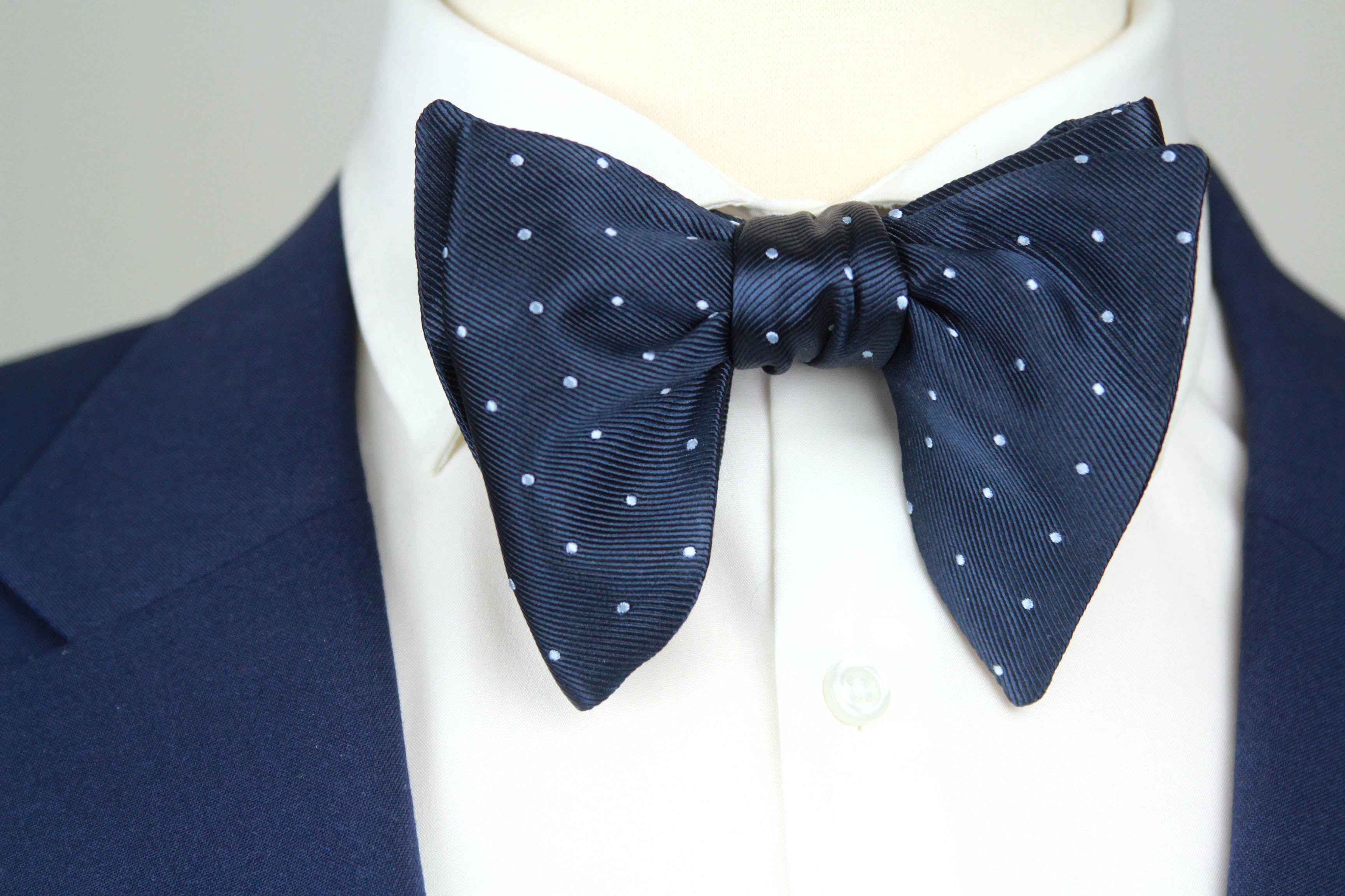 Big Butterfly Navy dusty blue Polka Dot Silk Bow Tie