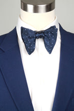 Load image into Gallery viewer, Big Butterfly Navy dusty blue Polka Dot Silk Bow Tie
