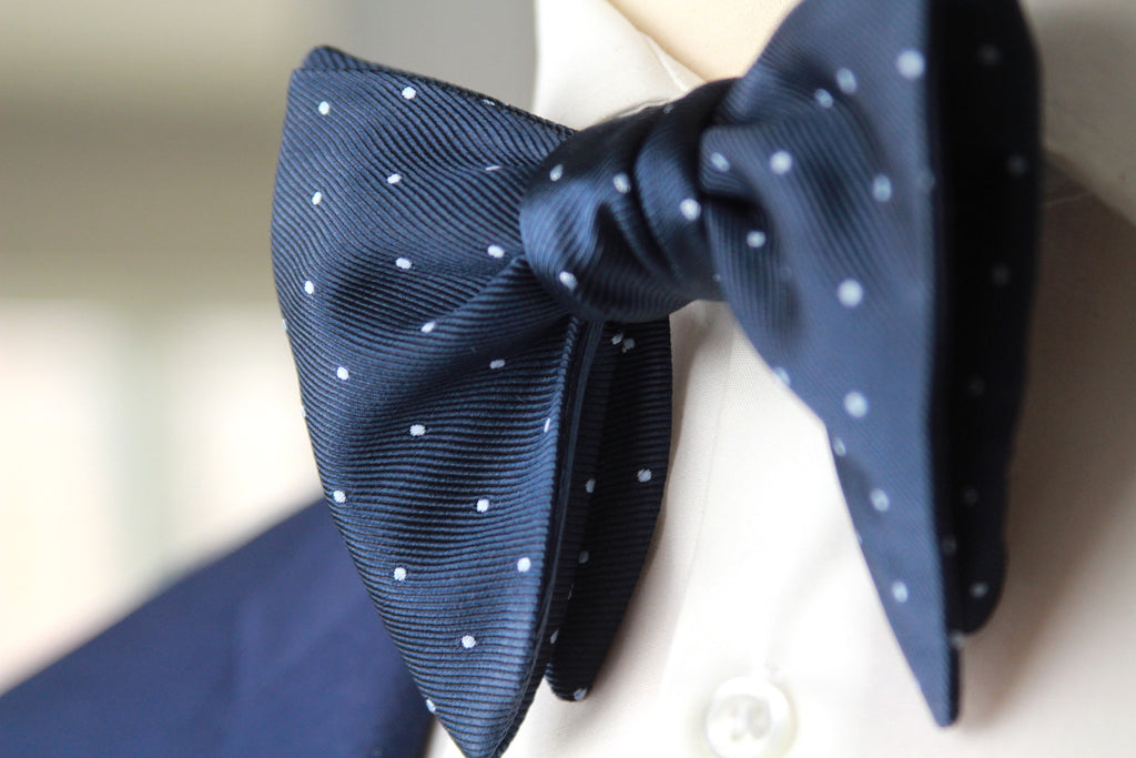 Big Butterfly Navy dusty blue Polka Dot Silk Bow Tie