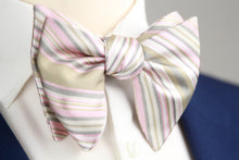 Load image into Gallery viewer, Men&#39;s Large Silk Striped Pink Grey Bow Tie
