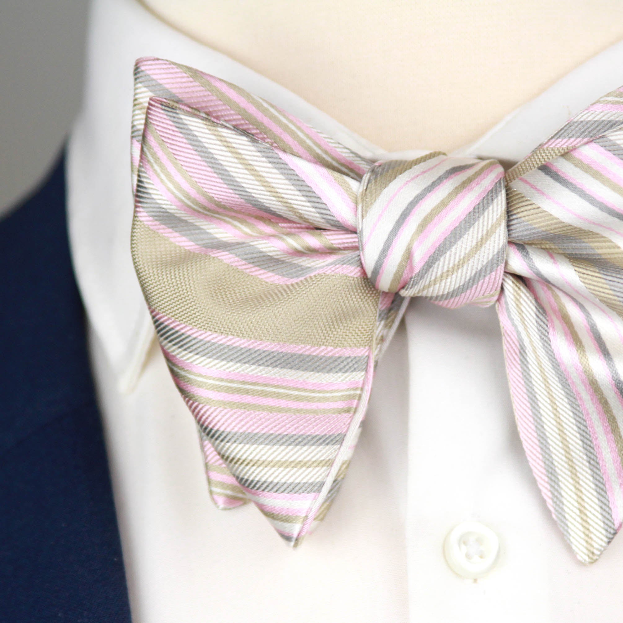 Men's Large Silk Striped Pink Grey Bow Tie