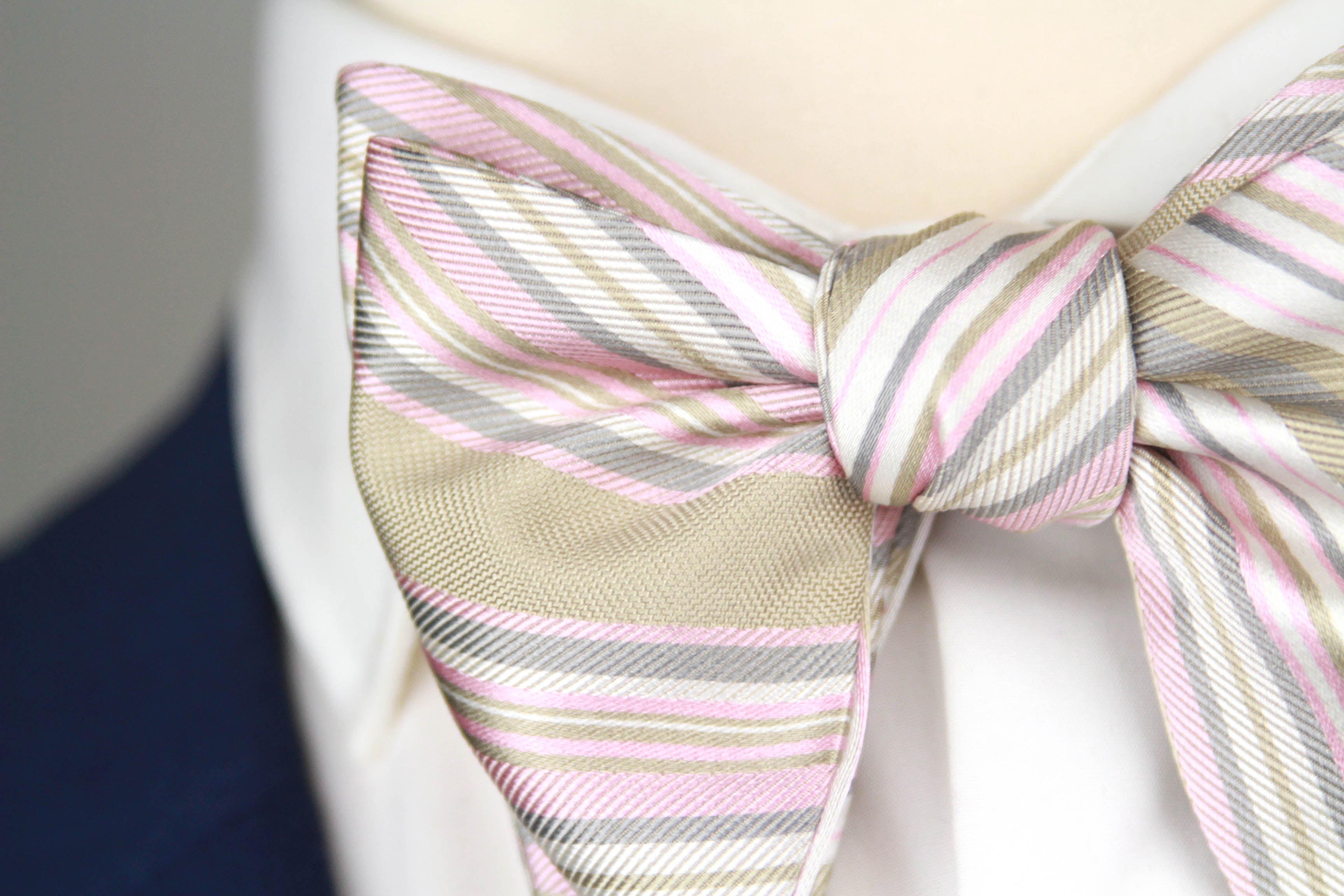 Men's Large Silk Striped Pink Grey Bow Tie