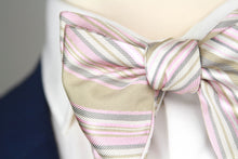 Load image into Gallery viewer, Men&#39;s Large Silk Striped Pink Grey Bow Tie
