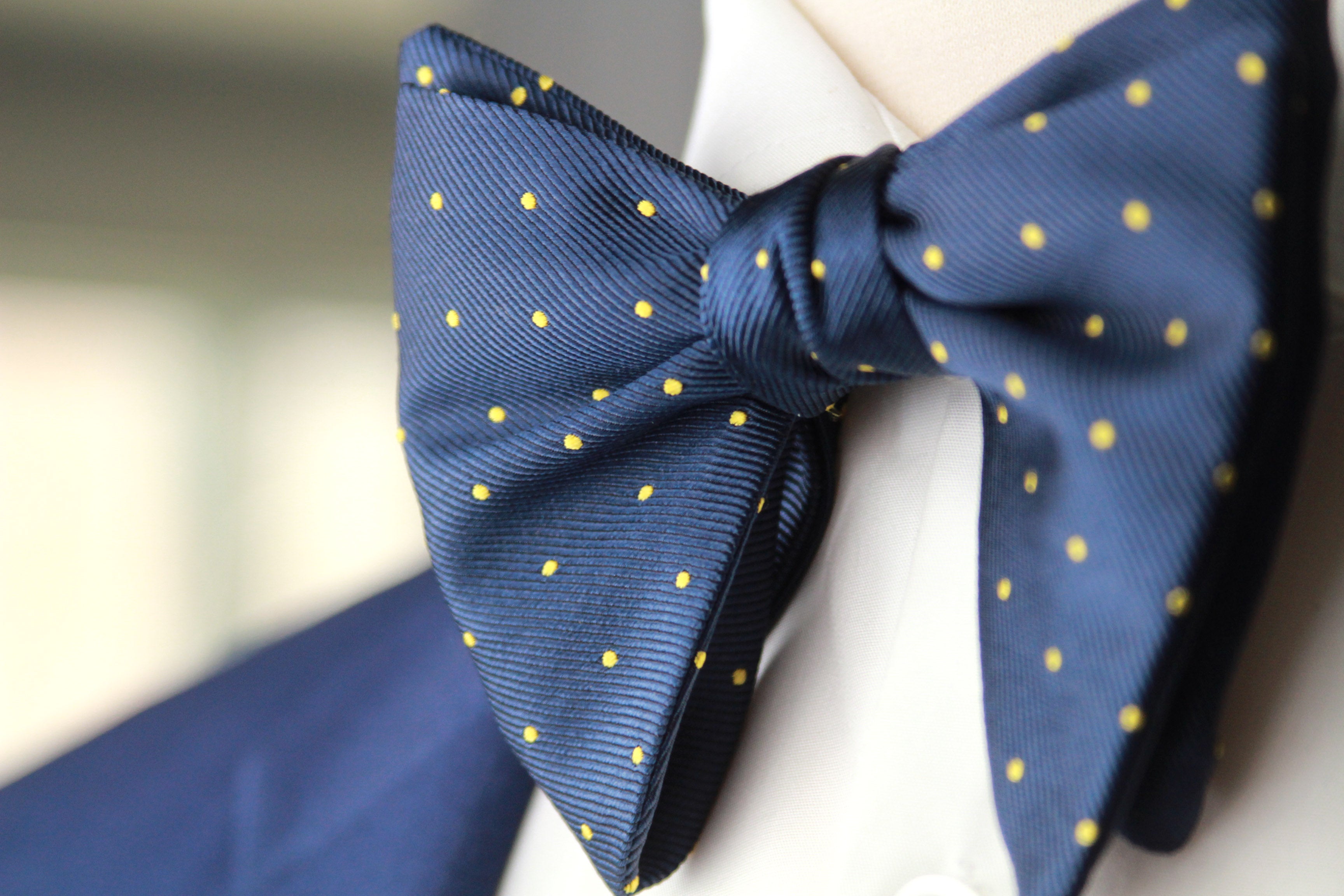 Big Butterfly Navy Yellow  blue Polka Dot Silk Bow Tie