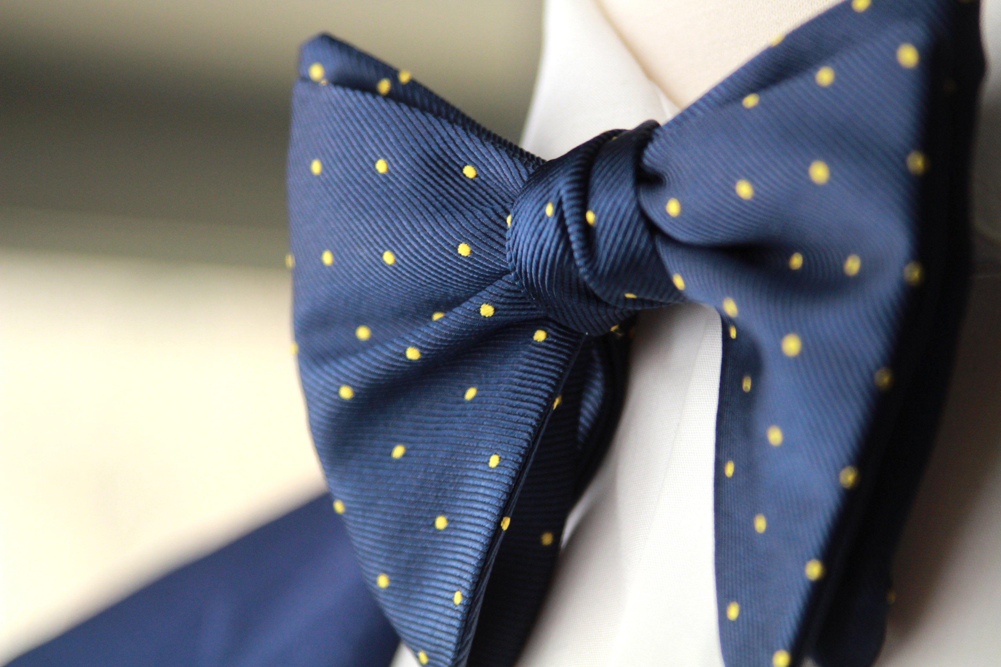 Big Butterfly Navy Yellow  blue Polka Dot Silk Bow Tie