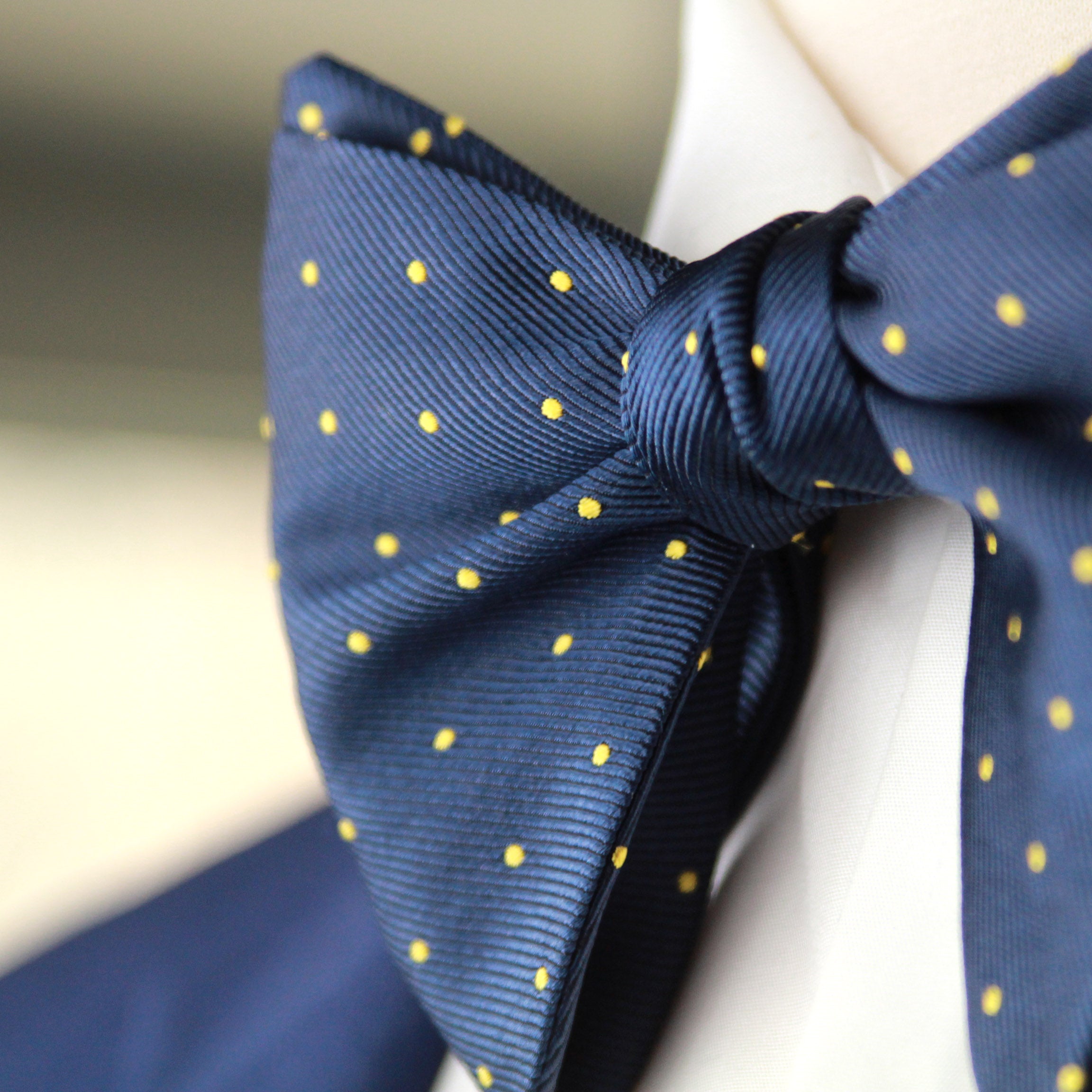 Big Butterfly Navy Yellow  blue Polka Dot Silk Bow Tie