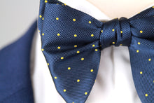 Load image into Gallery viewer, Big Butterfly Navy Yellow  blue Polka Dot Silk Bow Tie

