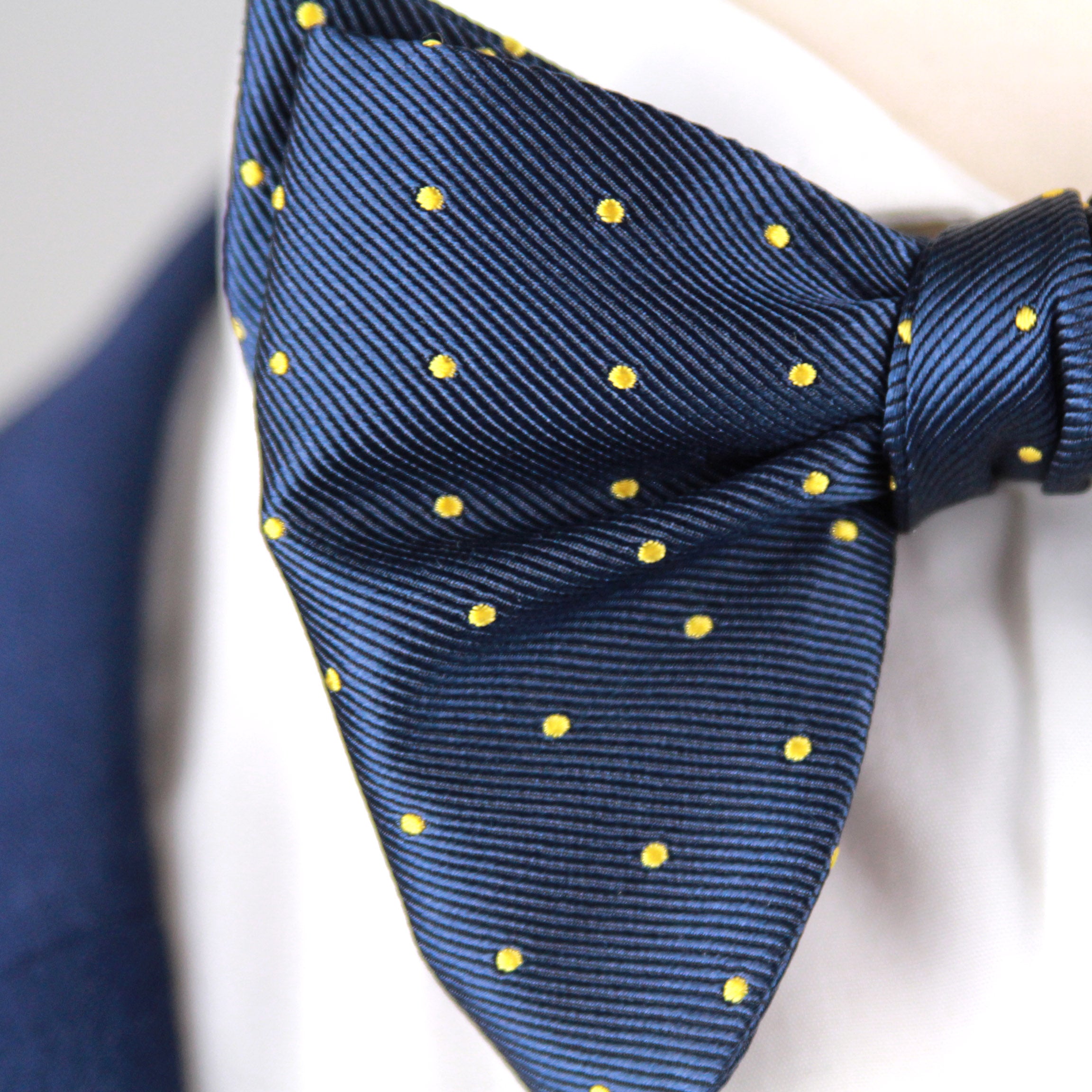 Big Butterfly Navy Yellow  blue Polka Dot Silk Bow Tie