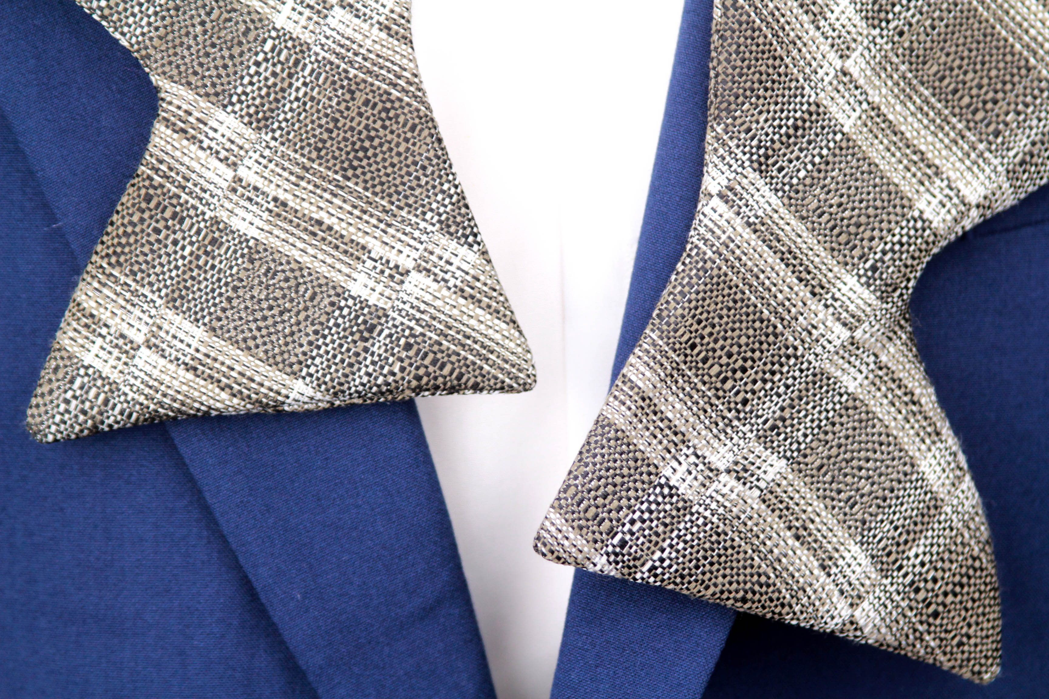 Grey Plaid Men's Large Silk Bow Tie