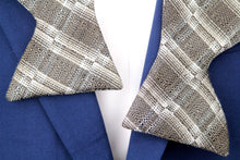 Load image into Gallery viewer, Grey Plaid Men&#39;s Large Silk Bow Tie
