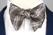 Load image into Gallery viewer, Grey Plaid Men&#39;s Large Silk Bow Tie
