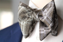 Load image into Gallery viewer, Grey Plaid Men&#39;s Large Silk Bow Tie
