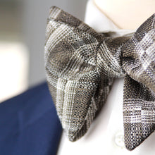Load image into Gallery viewer, Grey Plaid Men&#39;s Large Silk Bow Tie
