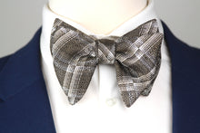Load image into Gallery viewer, Grey Plaid Men&#39;s Large Silk Bow Tie
