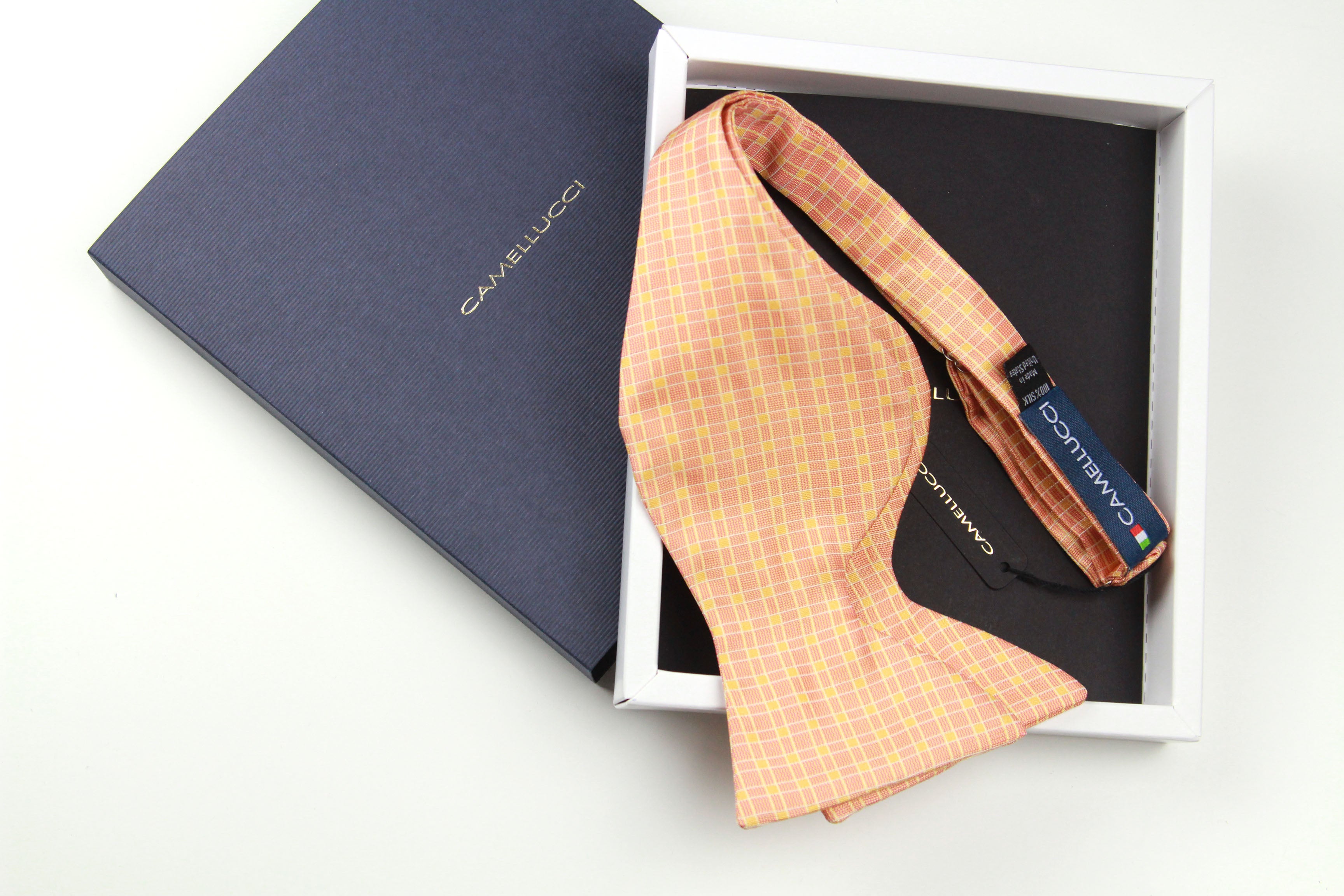 Big Butterfly Orange Plaid Silk Bow Tie S708