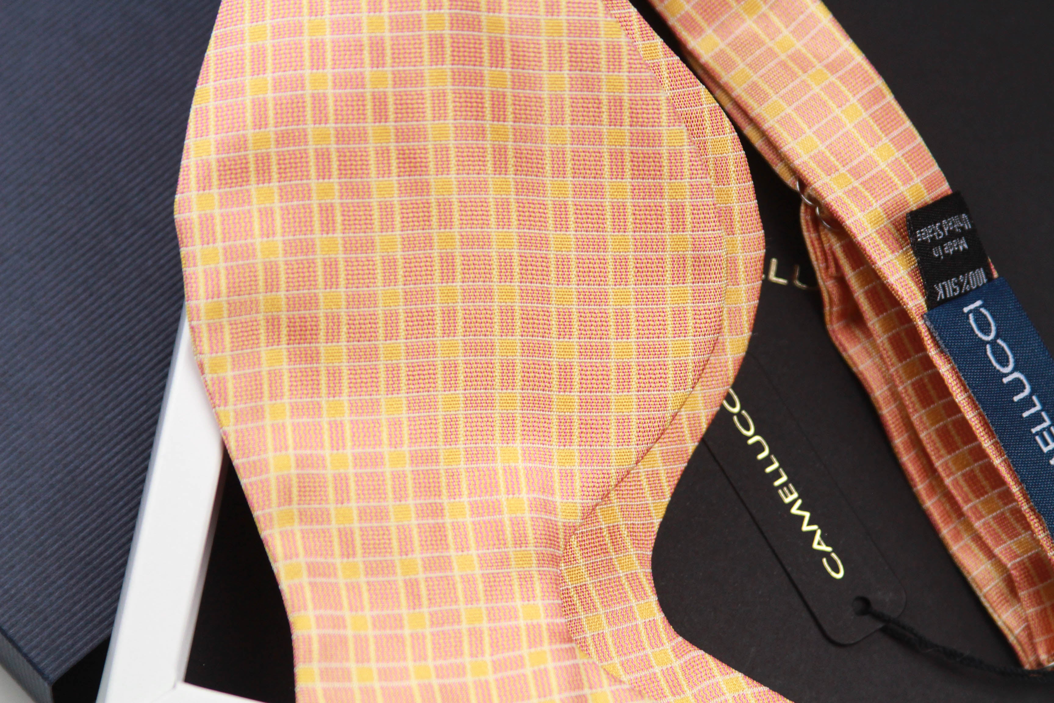 Big Butterfly Orange Plaid Silk Bow Tie S708