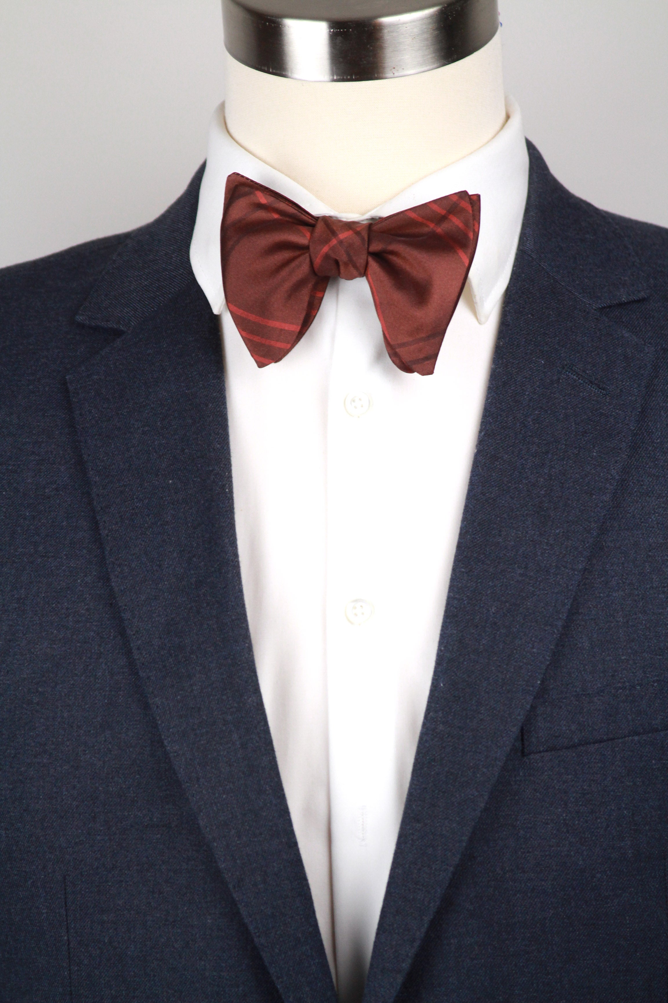 Small Butterfly Brown Plaid Silk Bow Tie S652small