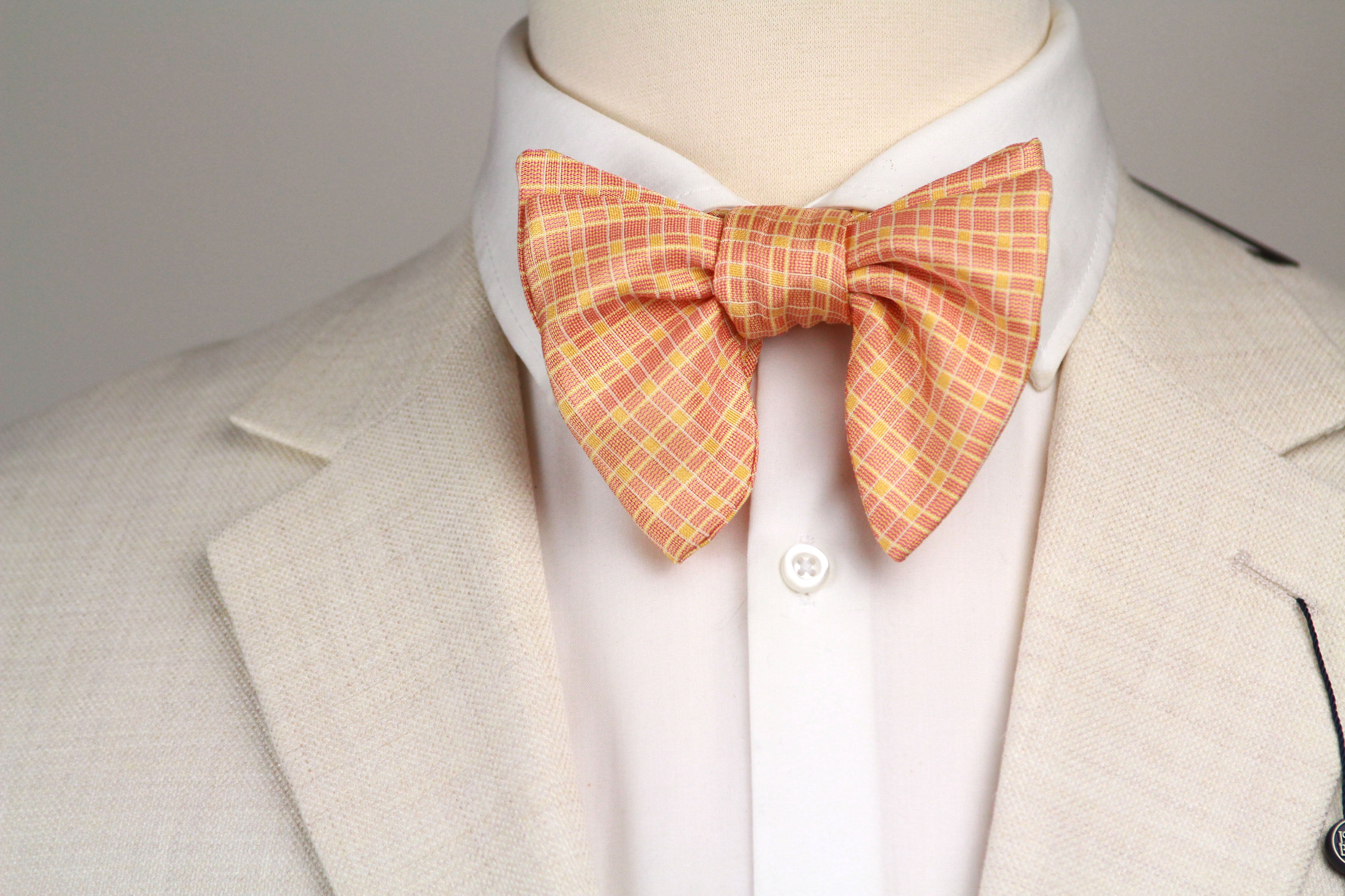 Big Butterfly Orange Plaid Silk Bow Tie S708