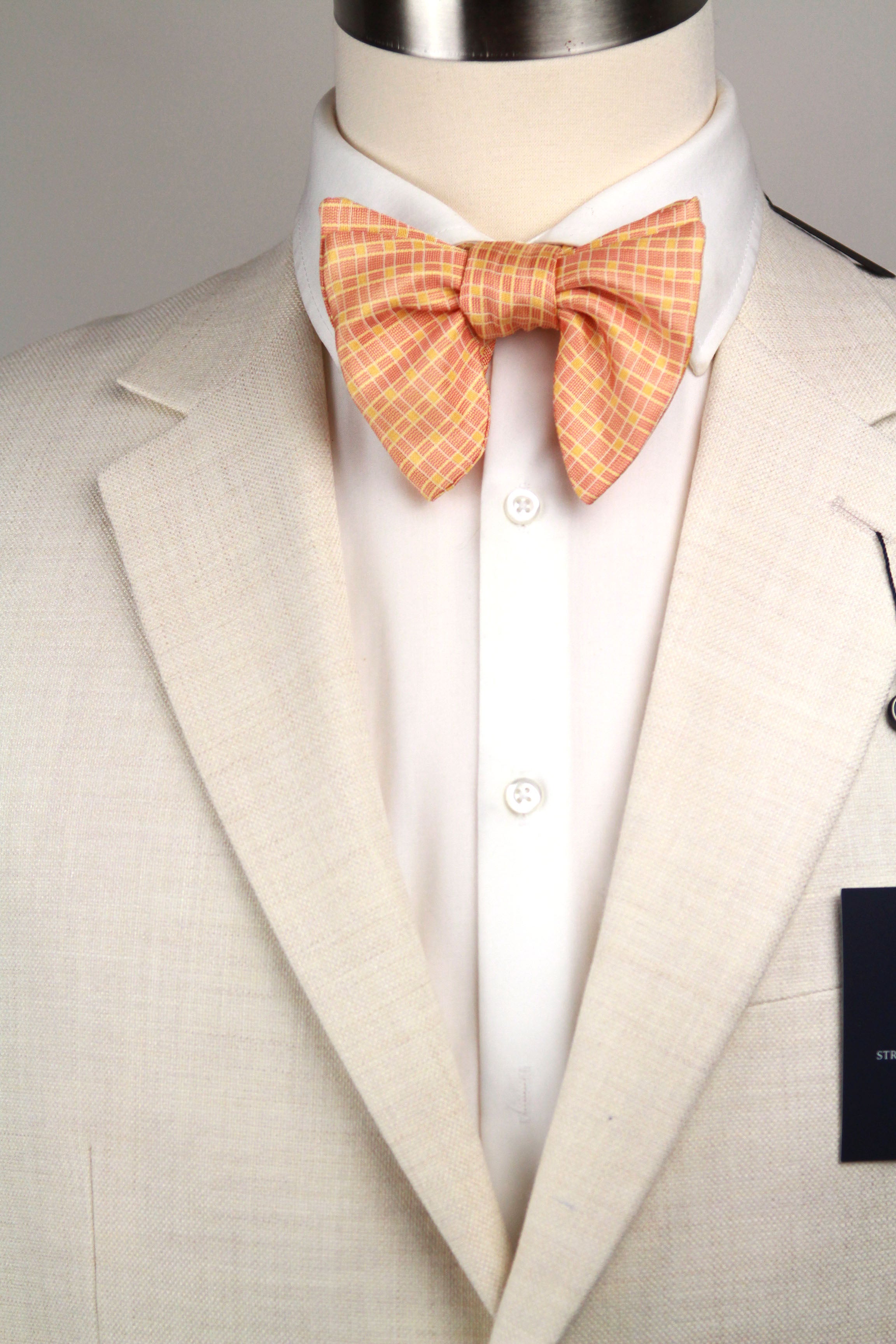 Big Butterfly Orange Plaid Silk Bow Tie S708