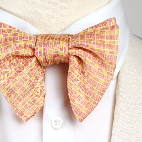 Big Butterfly Orange Plaid Silk Bow Tie S708