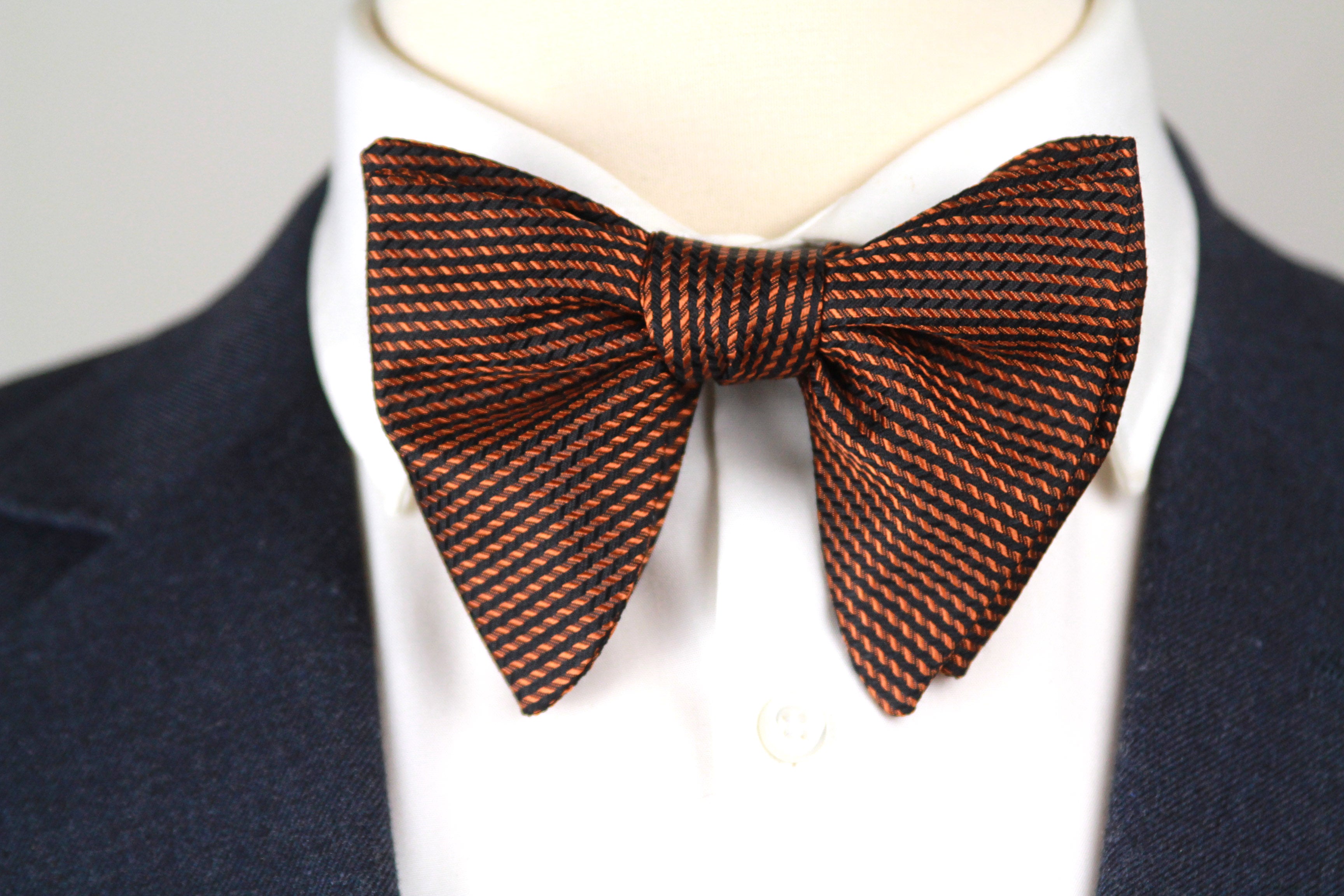 Big Butterfly Orange Black Ornament Silk Bow Tie