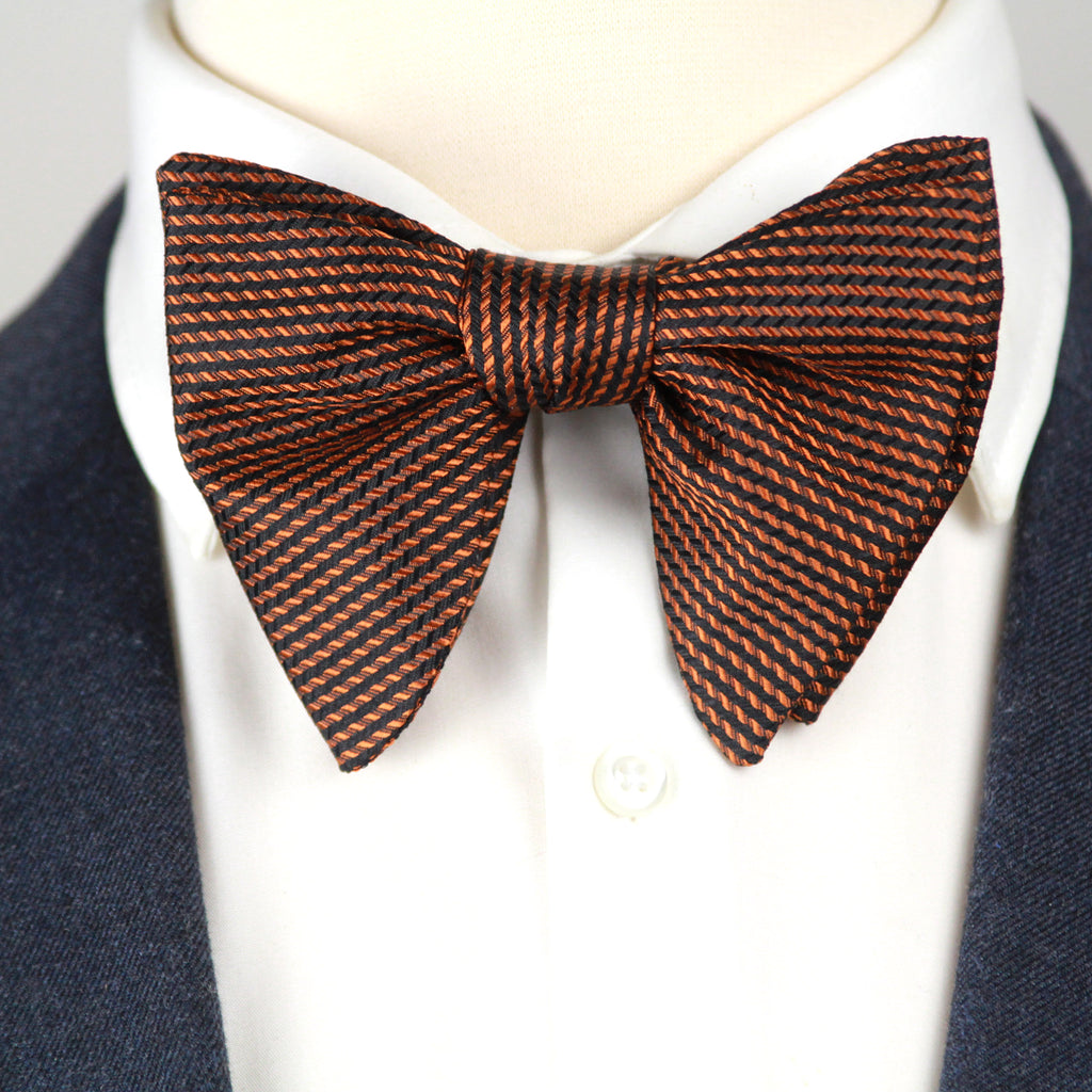 Big Butterfly Orange Black Ornament Silk Bow Tie