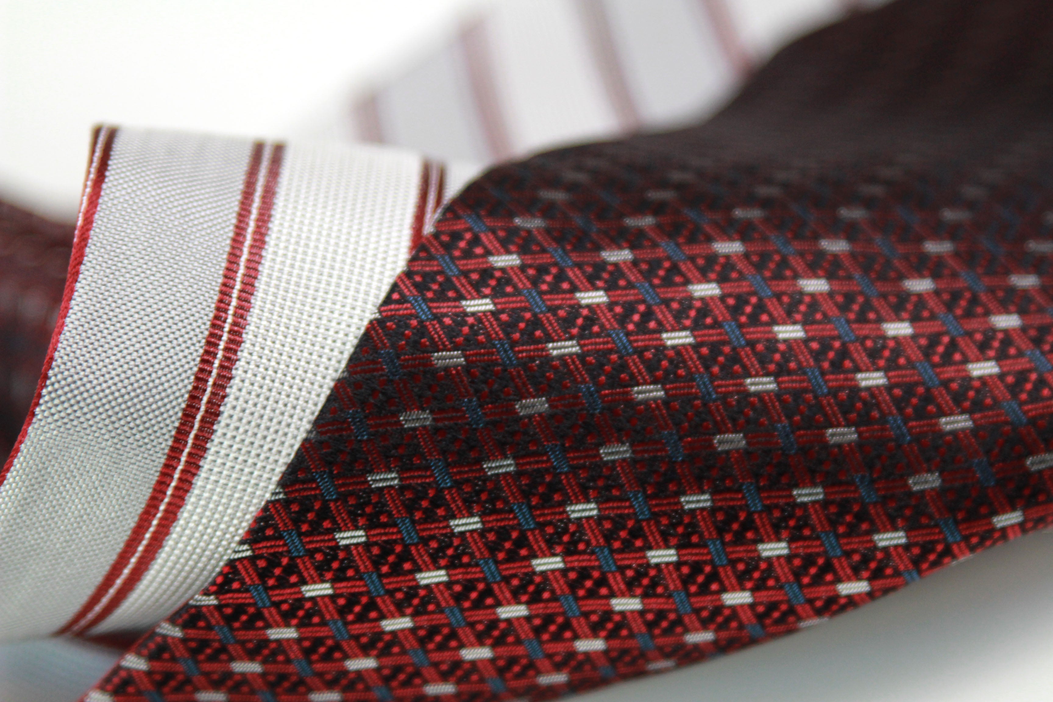 Reversible Silk striped geometrical ornament Ascot Burgundy Maroon A123b