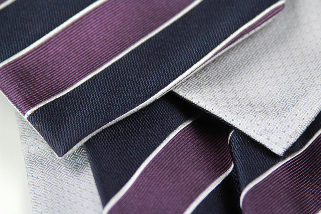 Silk Men's Ascot Grey silver purple lilac striped SKU: A216