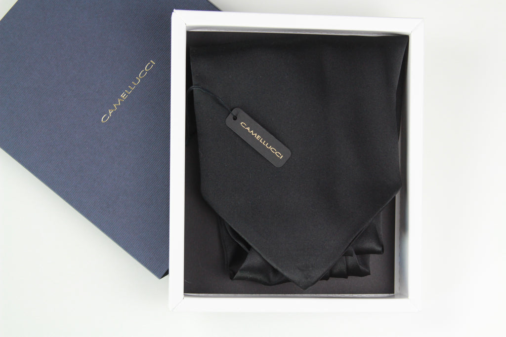 Black Charmeuse Silk Ascot Solid Black A218