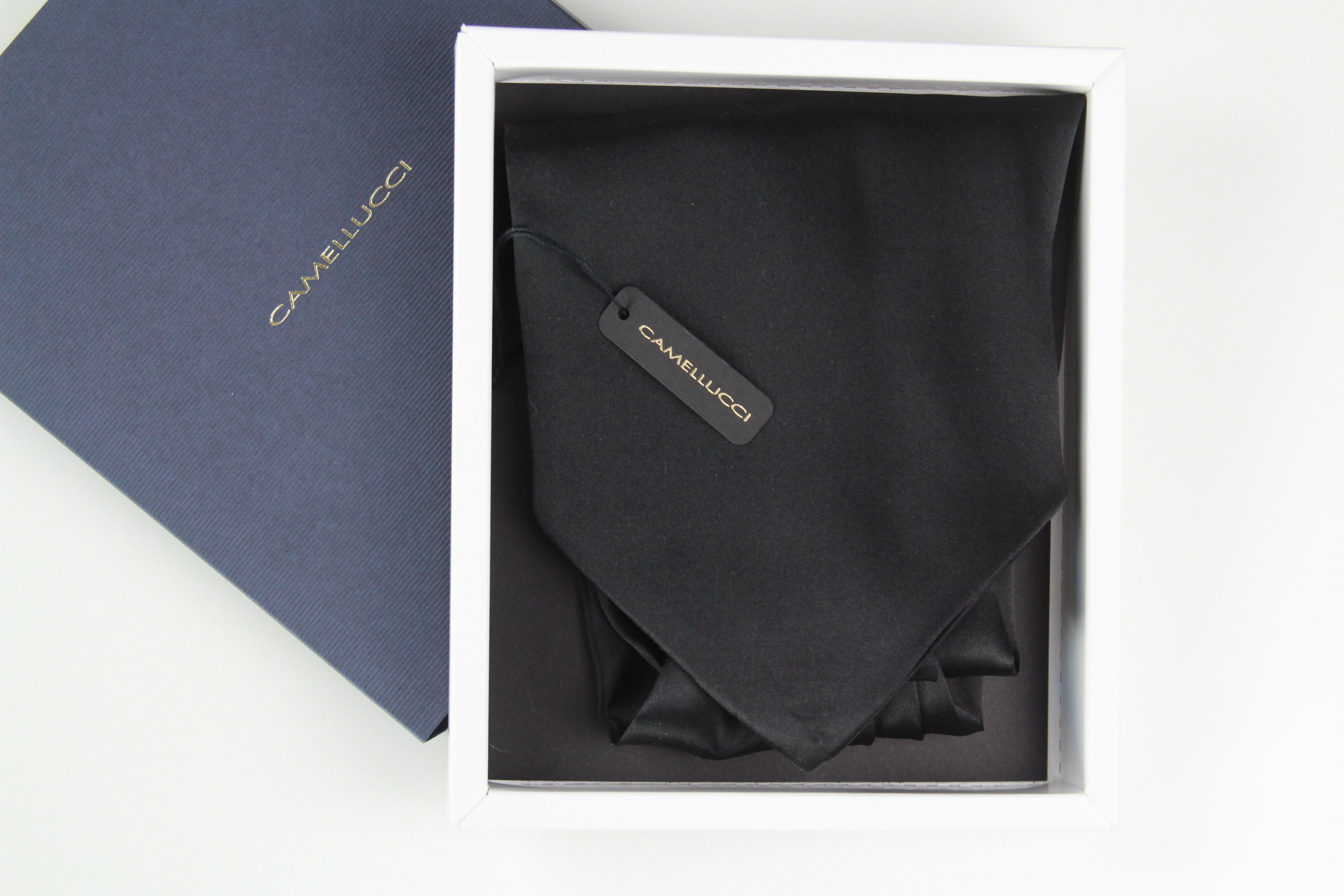 Black Charmeuse Silk Ascot Solid Black A218