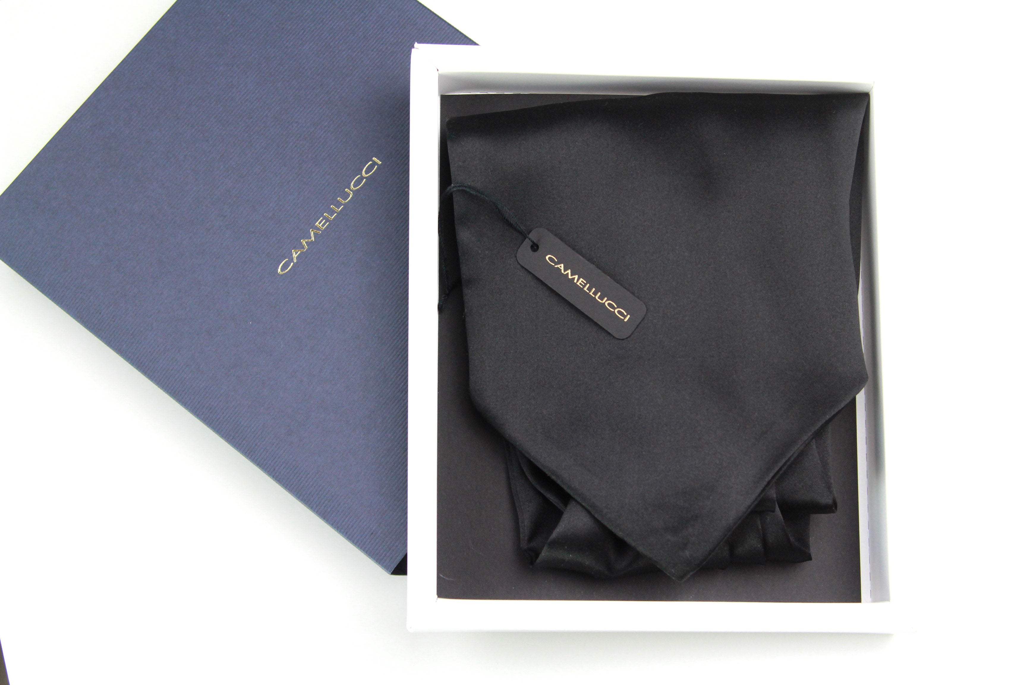 Black Charmeuse Silk Ascot Solid Black A218