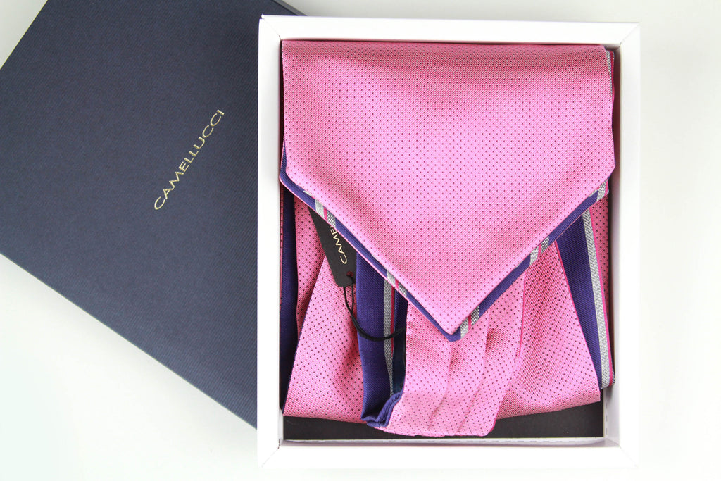 Striped Coral Pink Silk Ascot SKU: A203