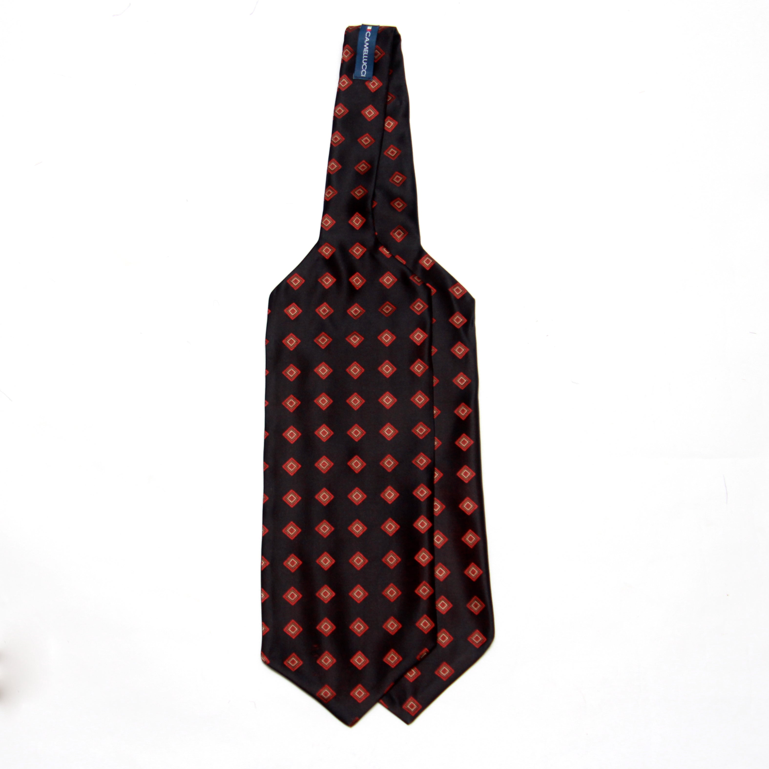Black Red Ornament Silk Ascot