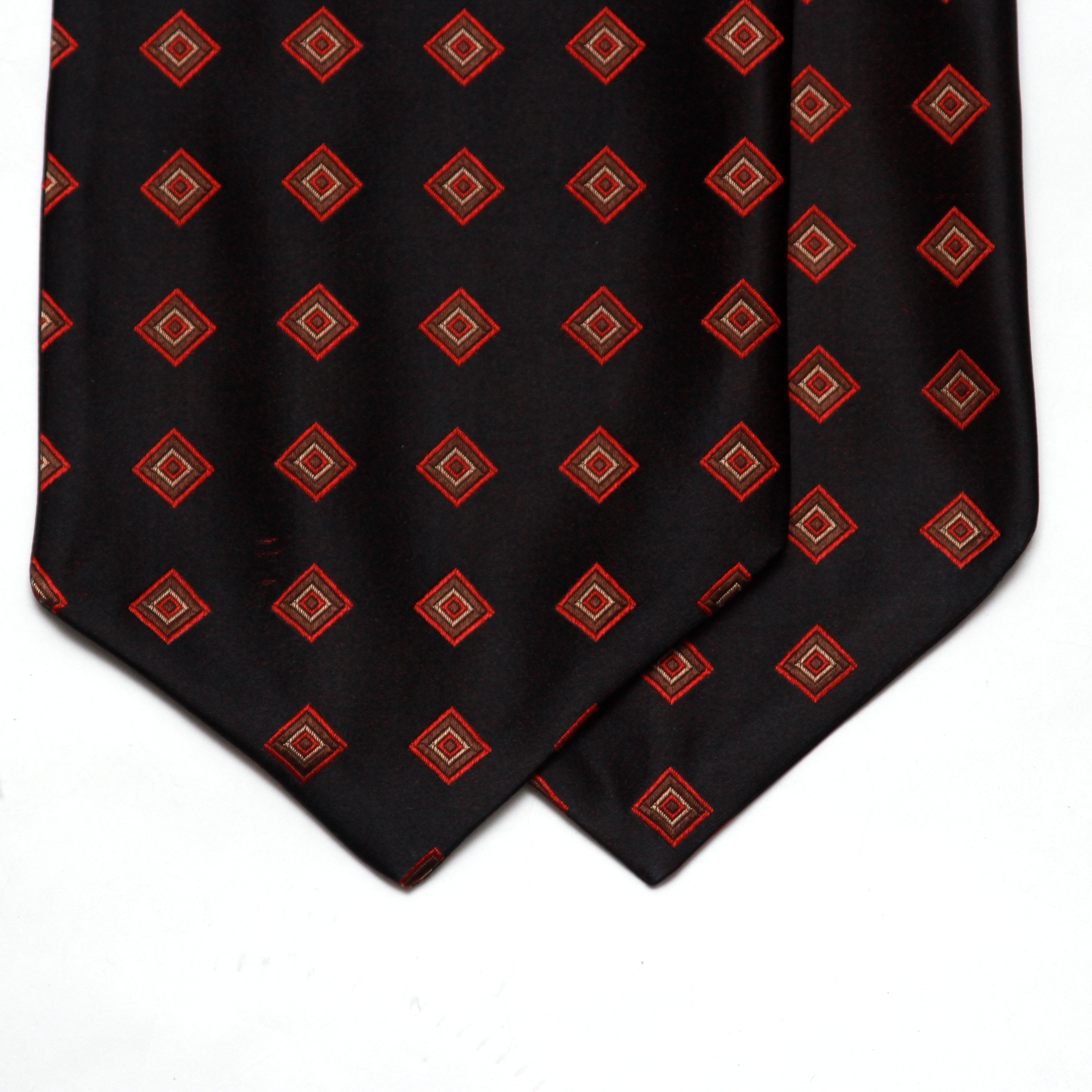 Black Red Ornament Silk Ascot