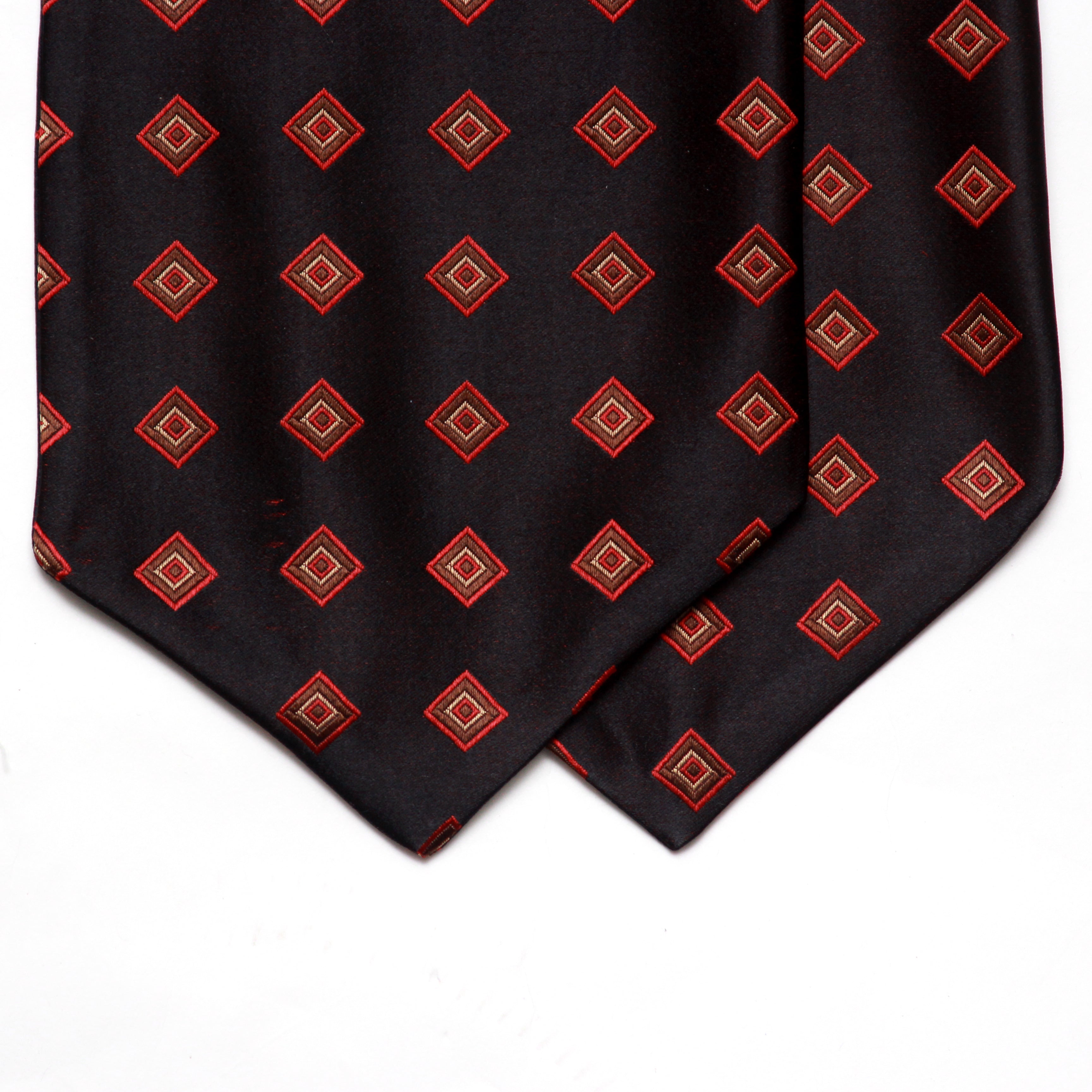 Black Red Ornament Silk Ascot