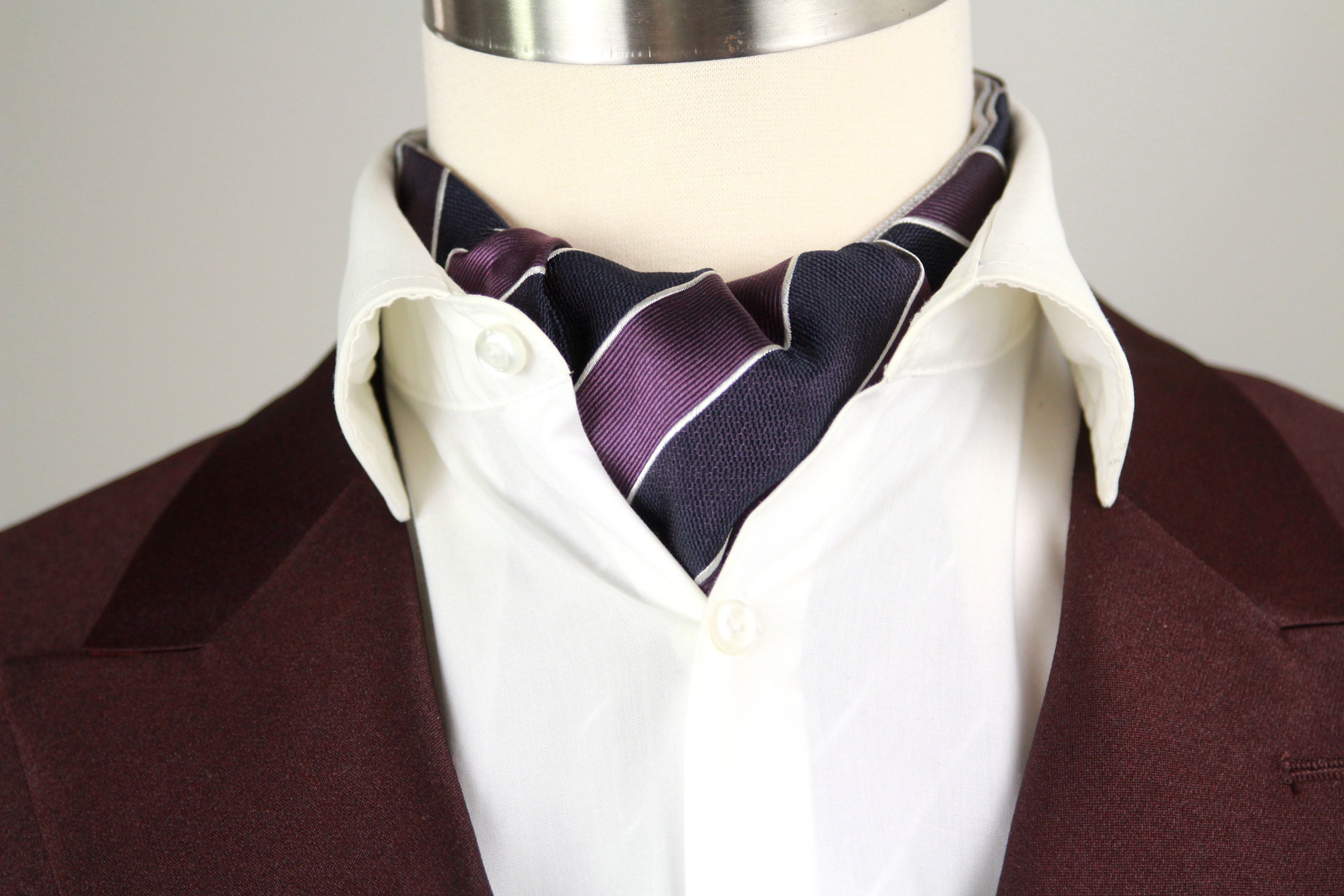 Silk Men's Ascot Grey silver purple lilac striped SKU: A216