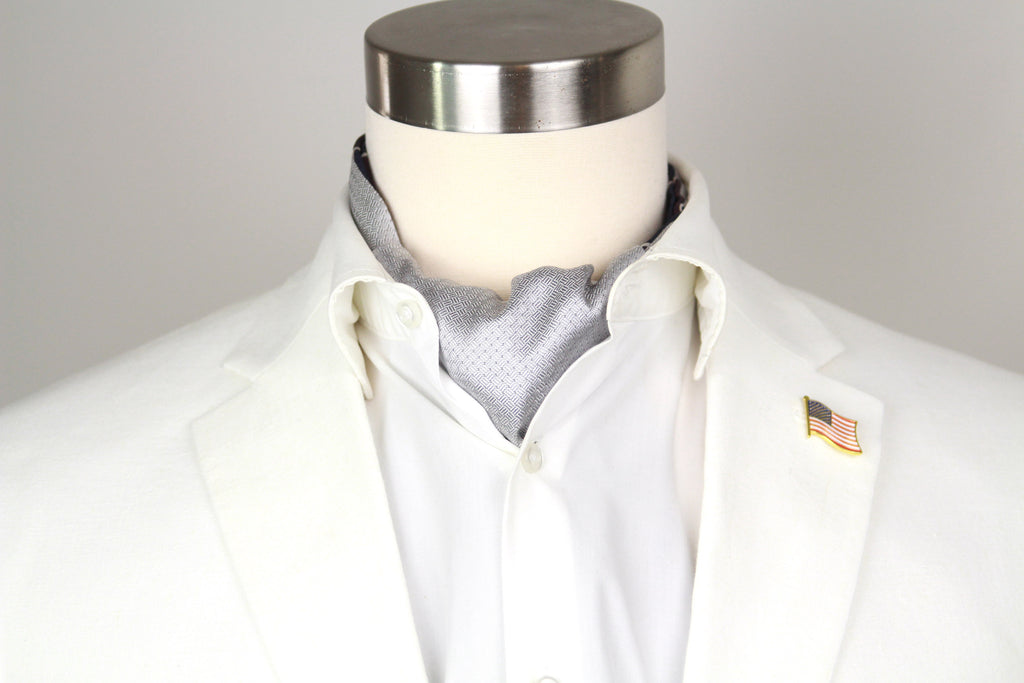 Silk Men's Ascot Grey silver purple lilac striped SKU: A216