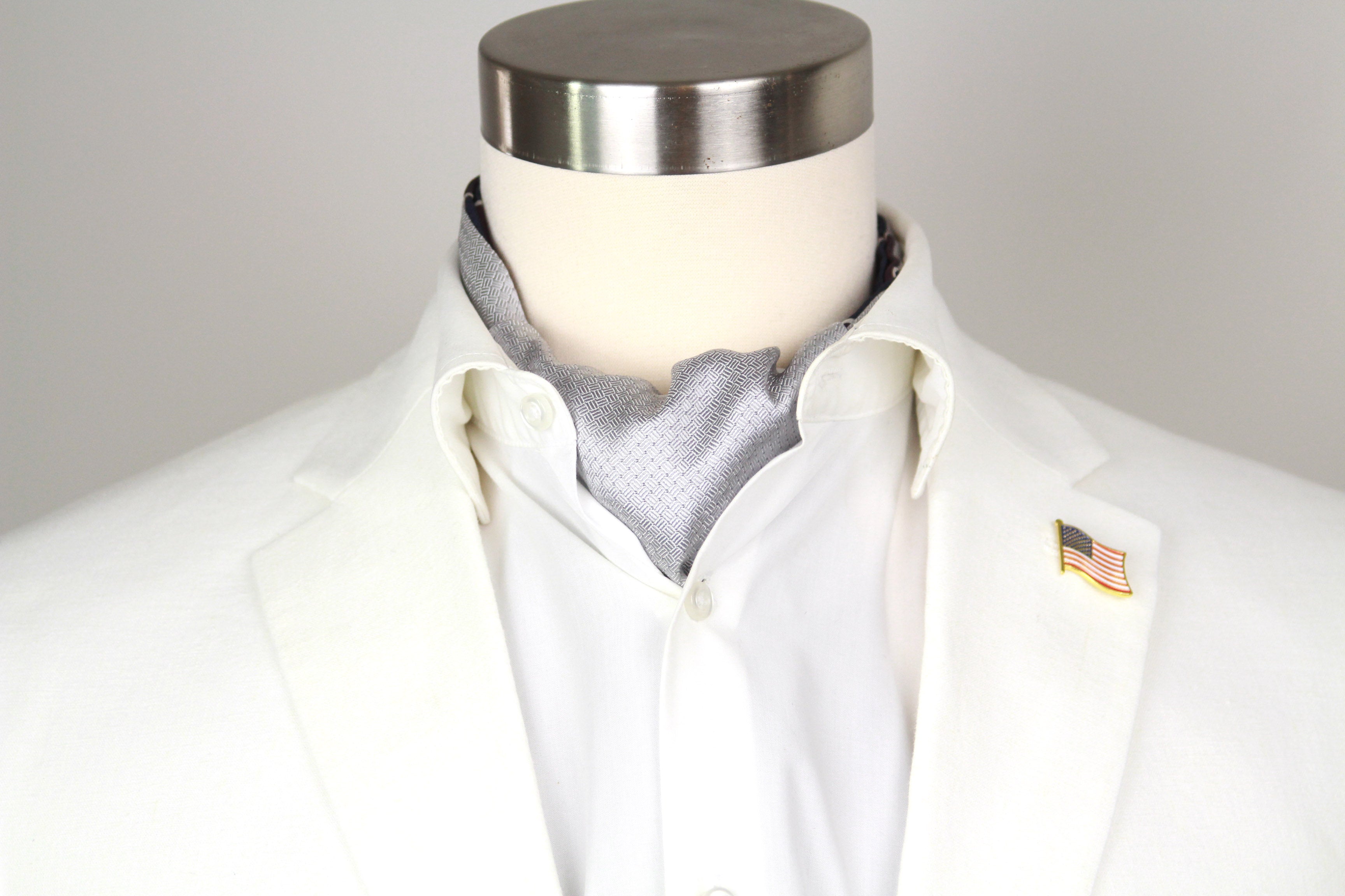 Silk Men's Ascot Grey silver purple lilac striped SKU: A216