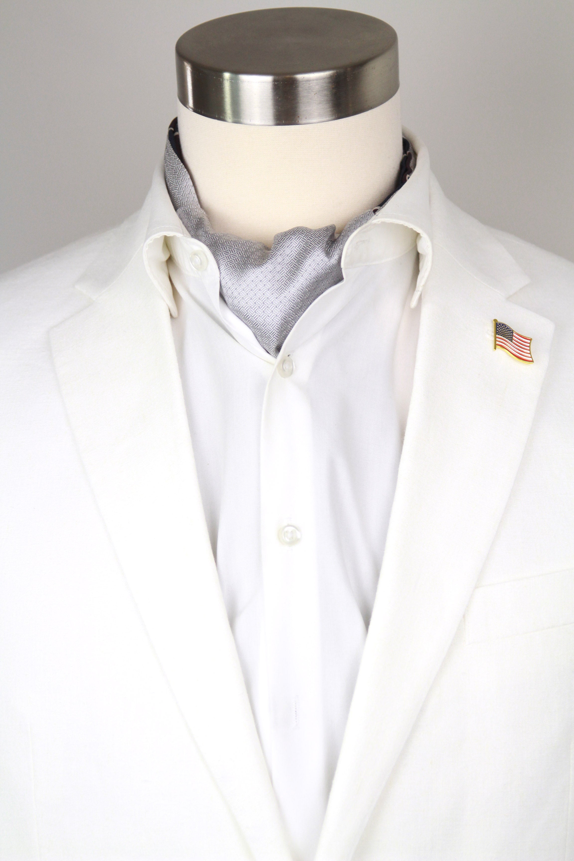 Silk Men's Ascot Grey silver purple lilac striped SKU: A216