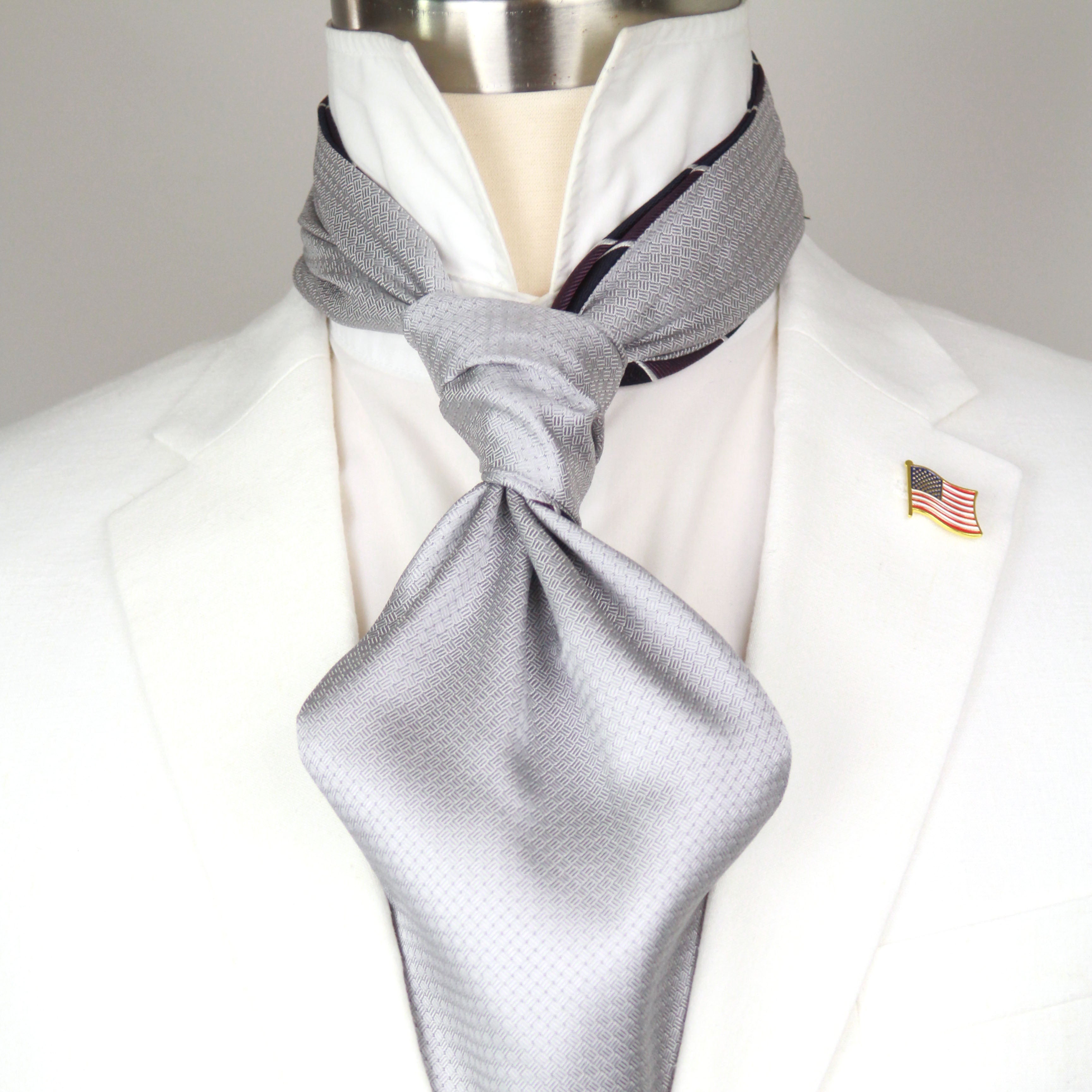 Silk Men's Ascot Grey silver purple lilac striped SKU: A216