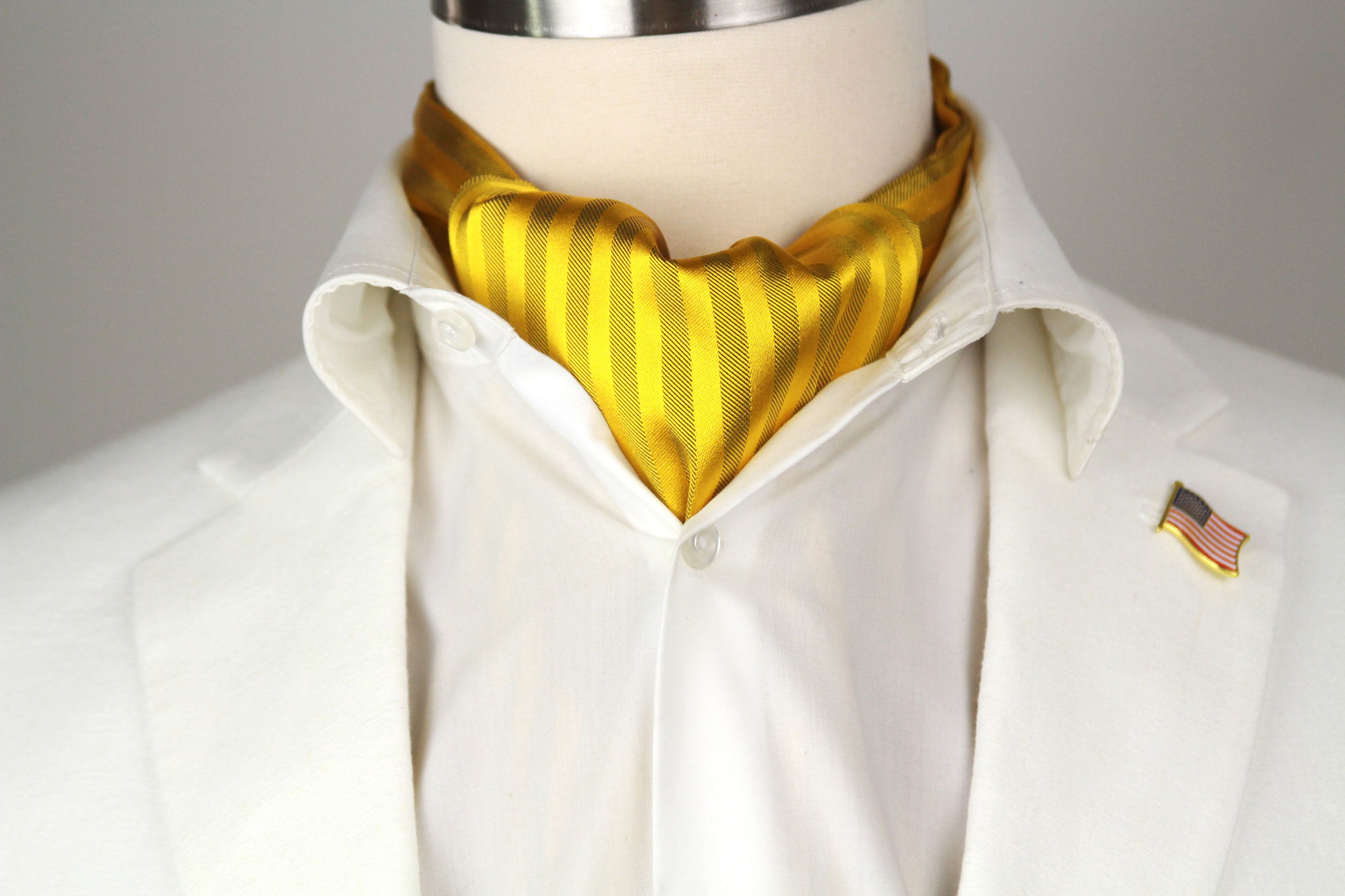 Gold Silk Cravat Ascot Striped Yellow Gold A230