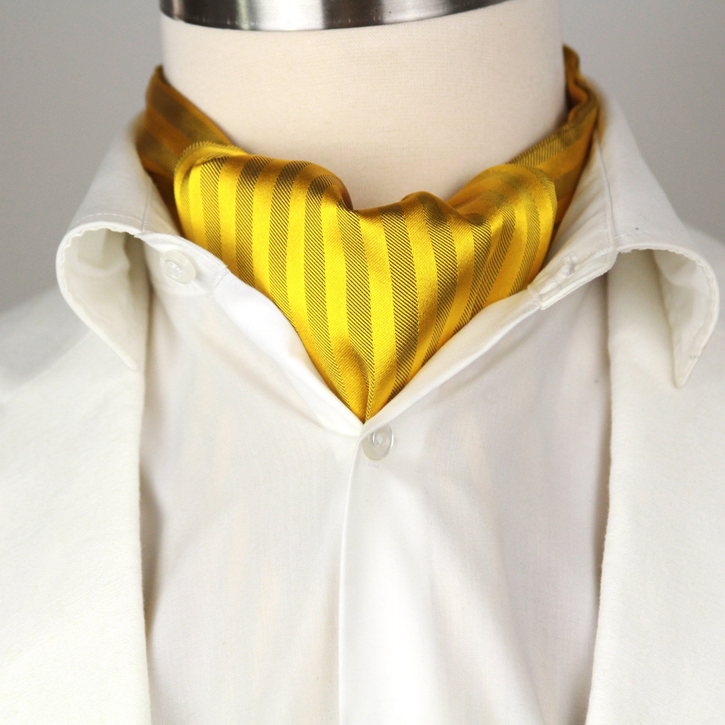 Gold Silk Cravat Ascot Striped Yellow Gold A230