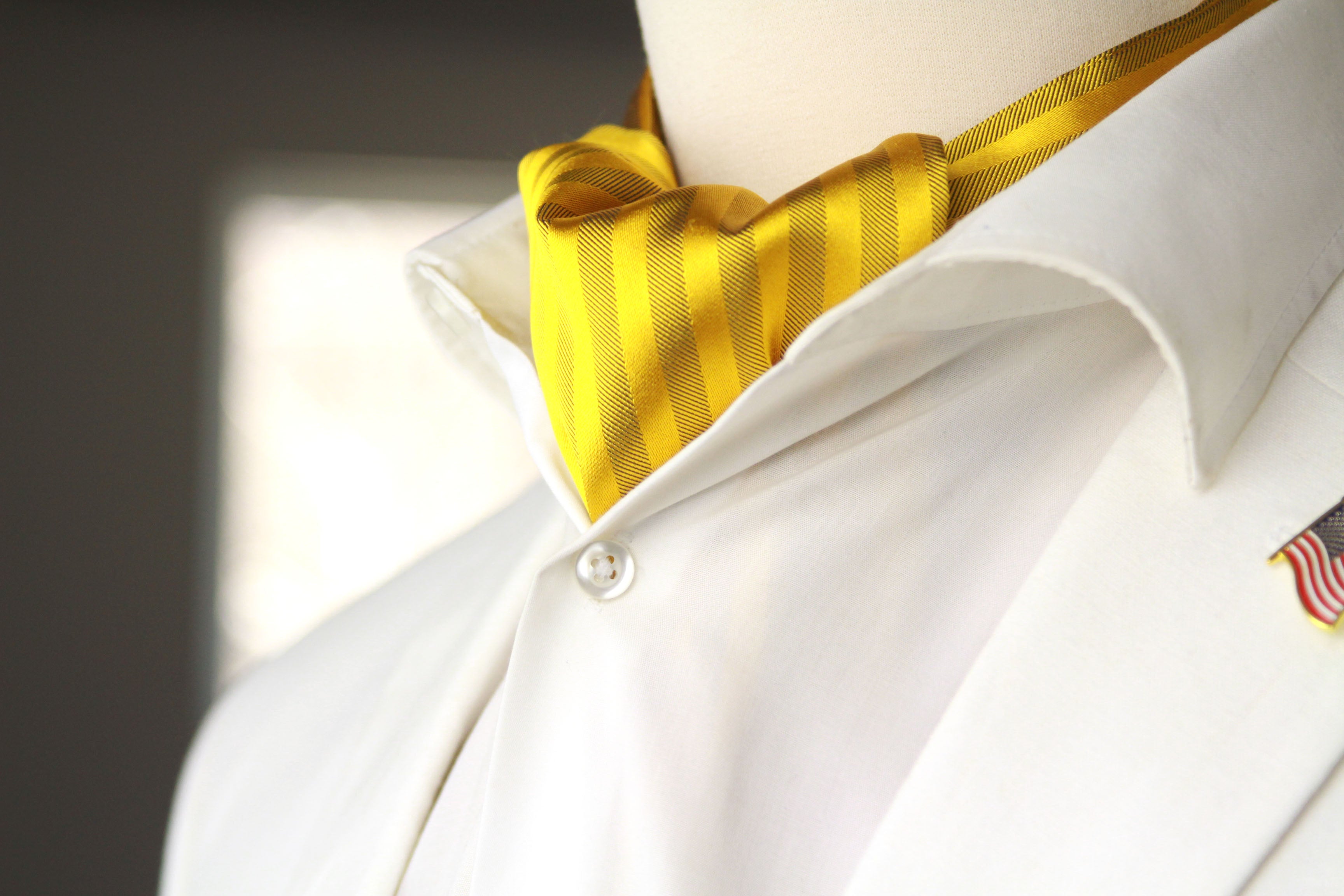 Gold Silk Cravat Ascot Striped Yellow Gold A230