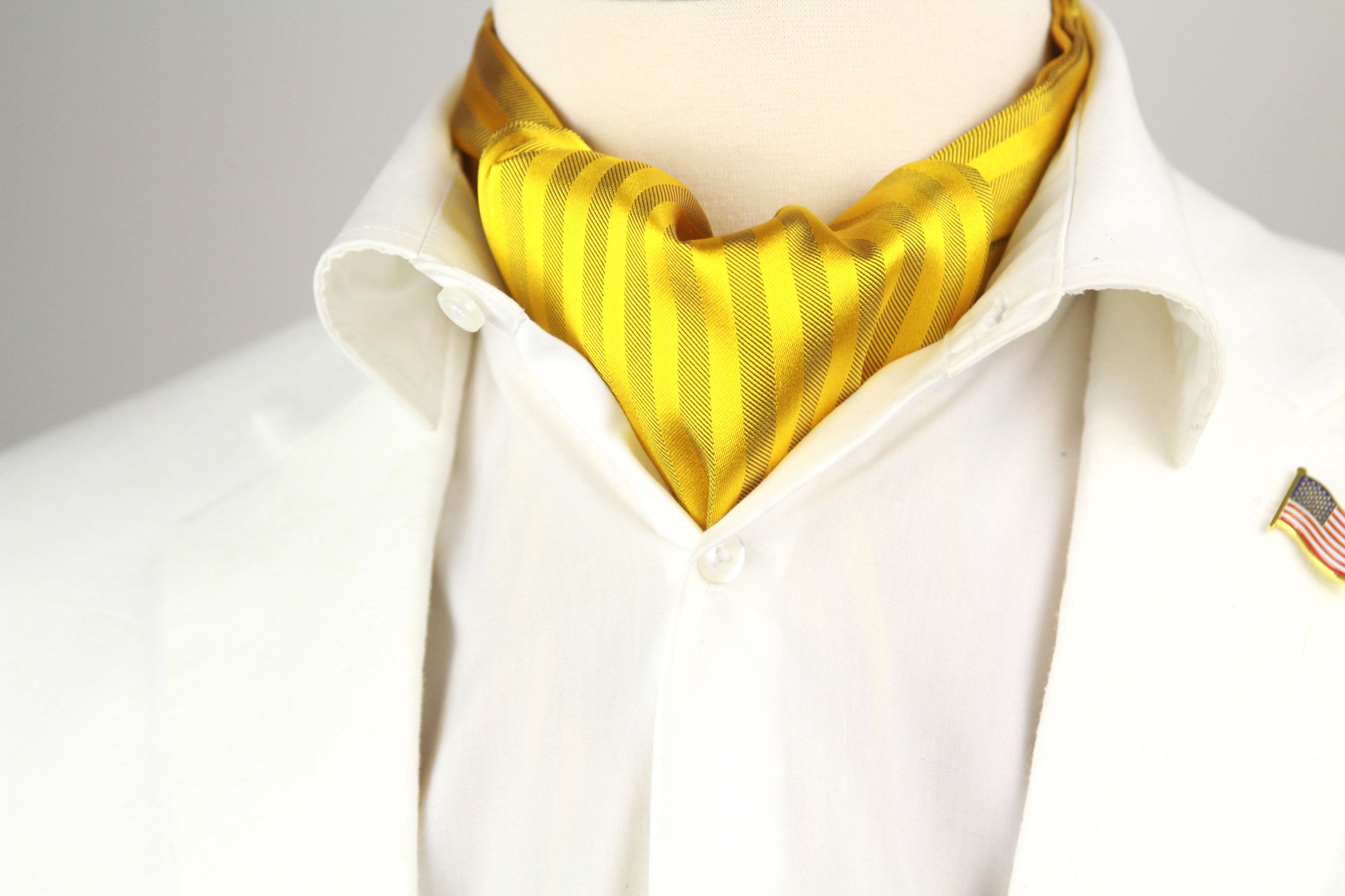 Gold Silk Cravat Ascot Striped Yellow Gold A230