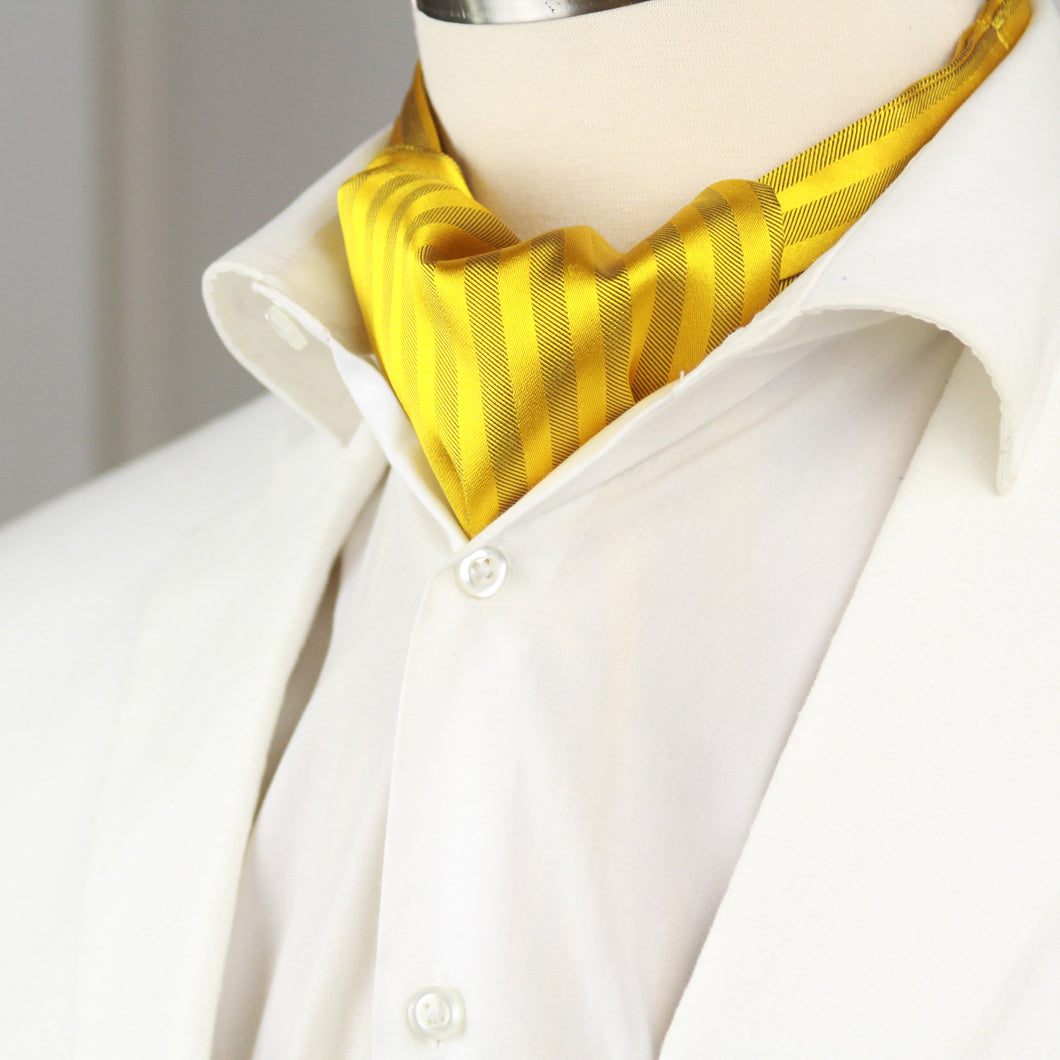 Gold Silk Cravat Ascot Striped Yellow Gold A230