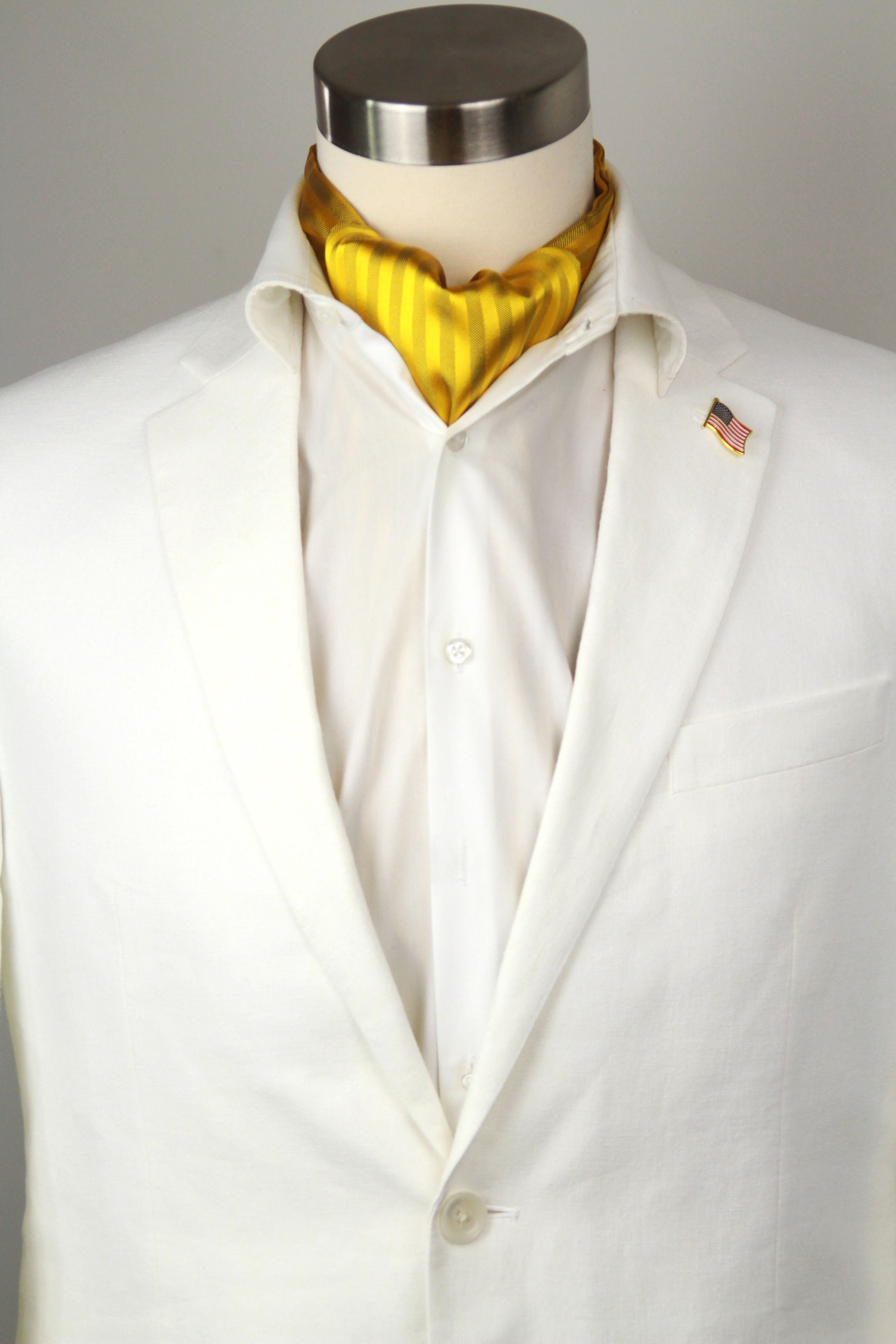 Gold Silk Cravat Ascot Striped Yellow Gold A230