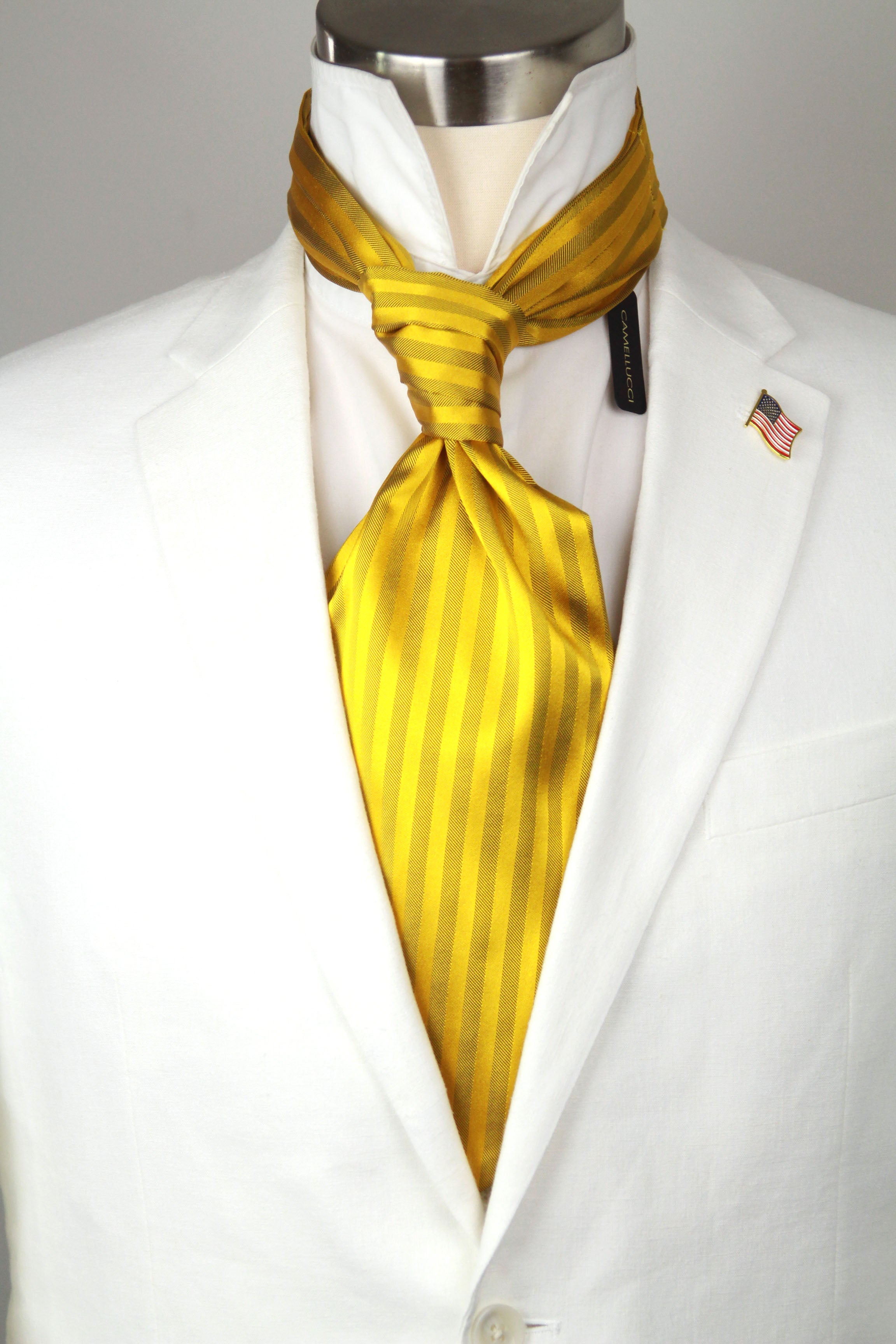 Gold Silk Cravat Ascot Striped Yellow Gold A230