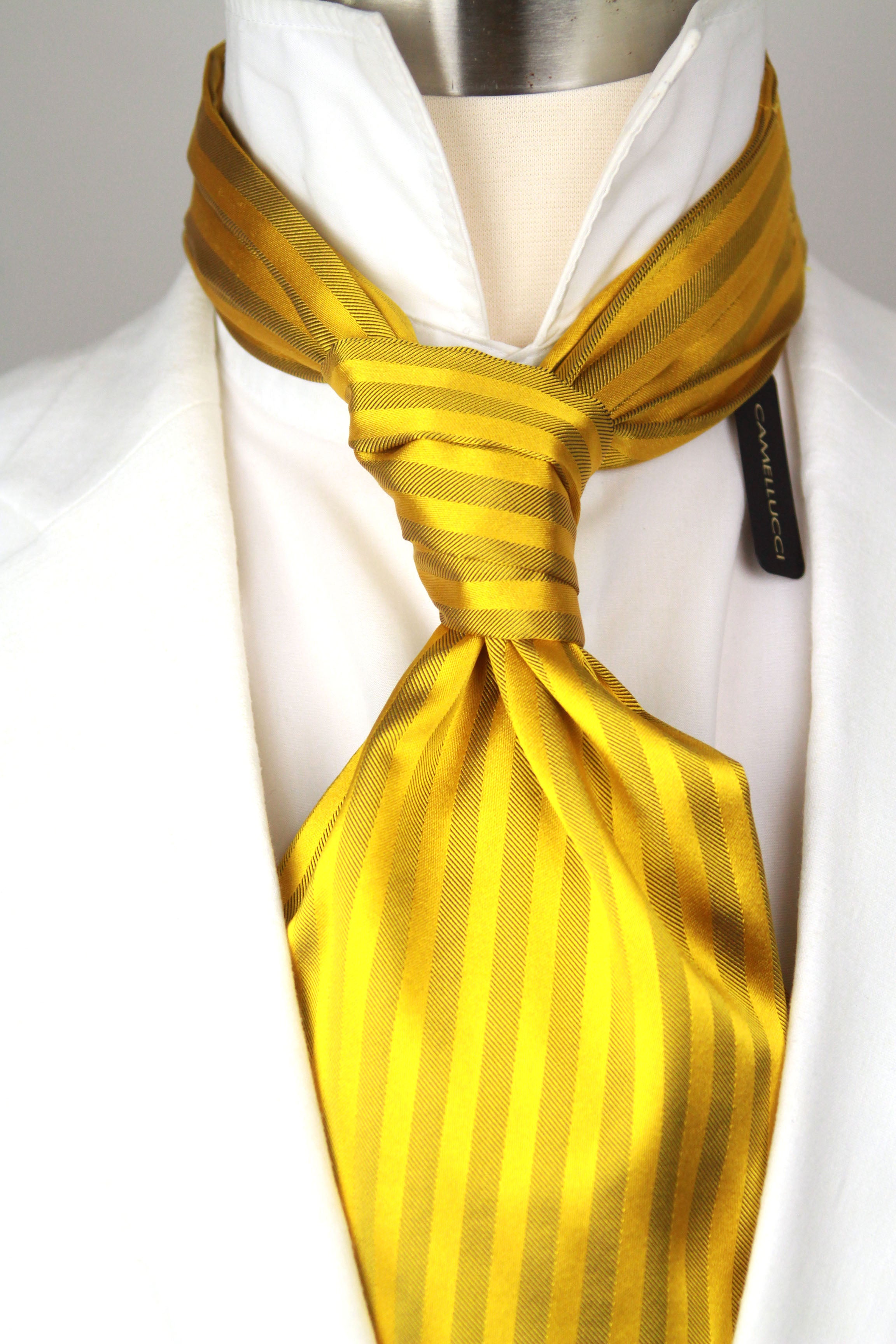 Gold Silk Cravat Ascot Striped Yellow Gold A230