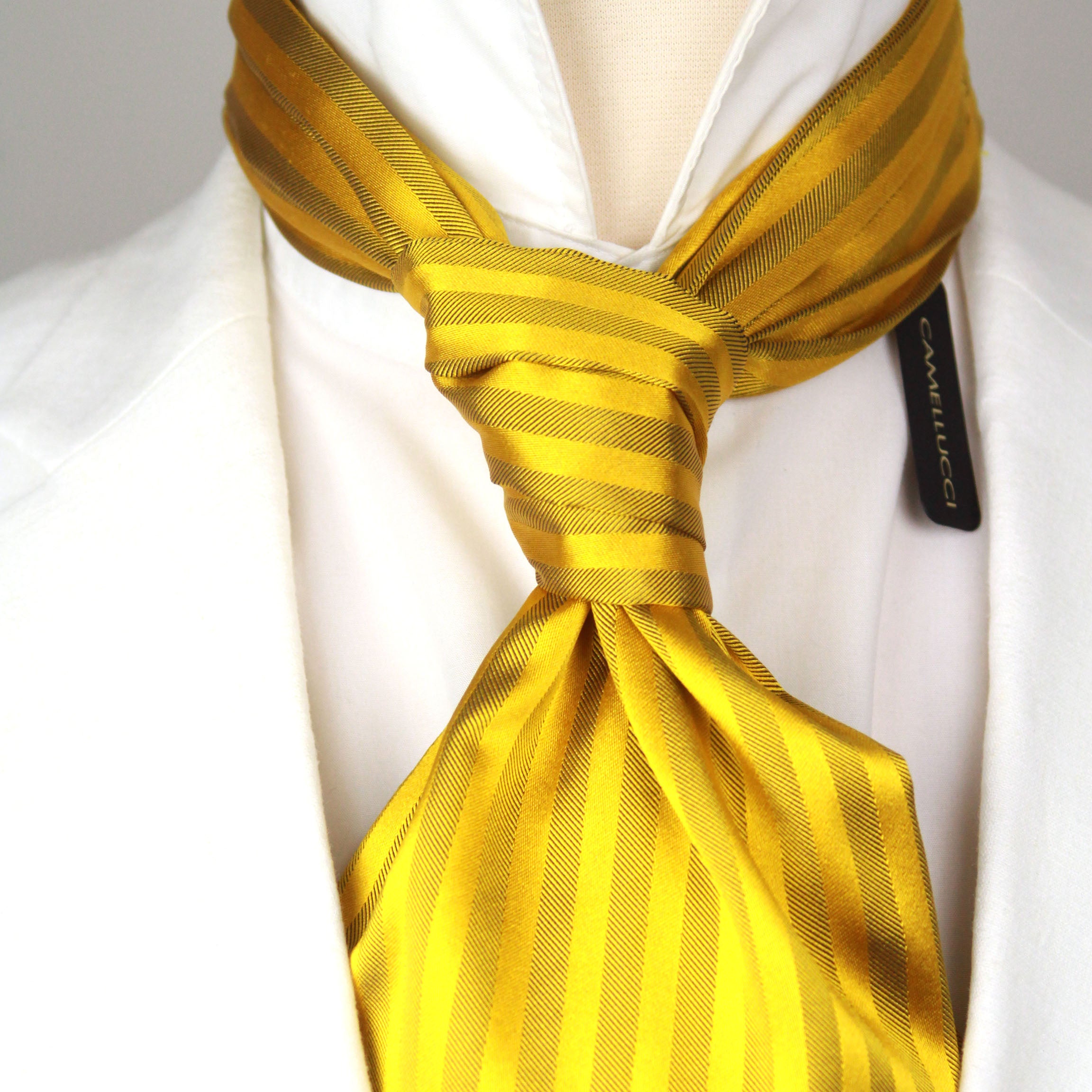 Gold Silk Cravat Ascot Striped Yellow Gold A230