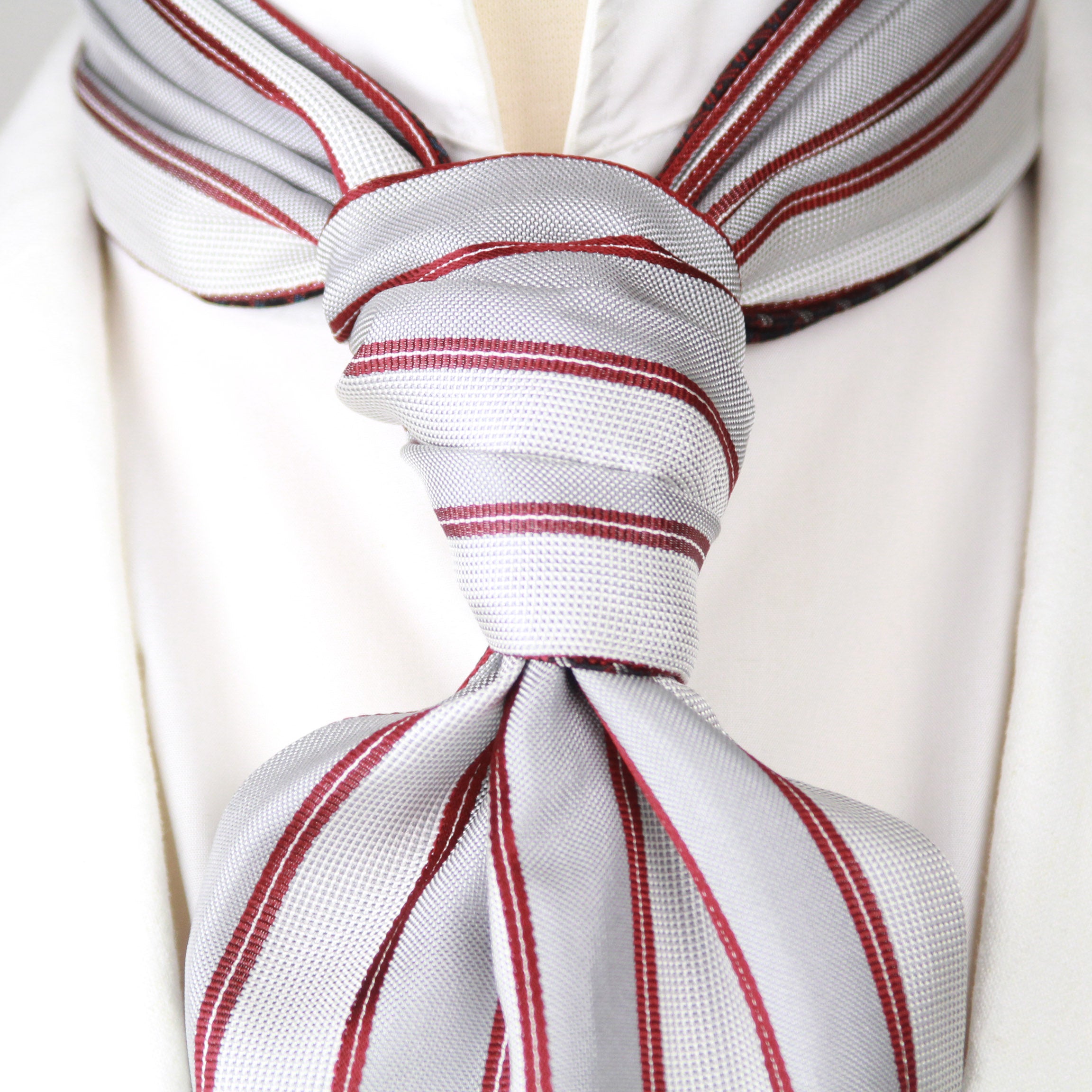 Reversible Silk striped geometrical ornament Ascot Burgundy Maroon A123b